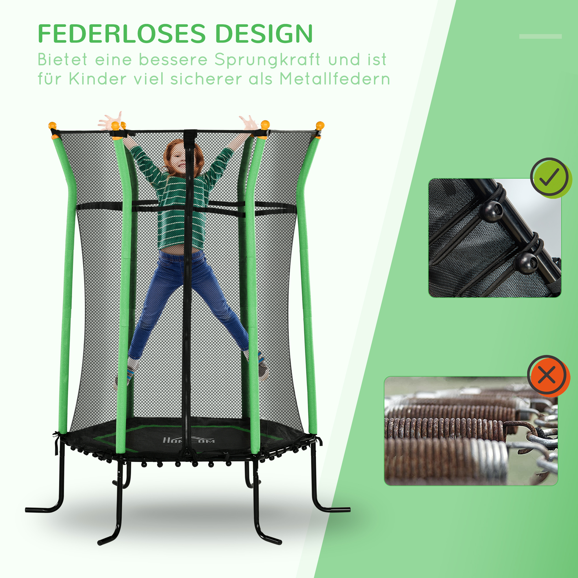 Trampolin für Kinder, Ø163,5 cm, mit Sicherheitsnetz, gepolstert, Stahl, belastbar bis 50 kg