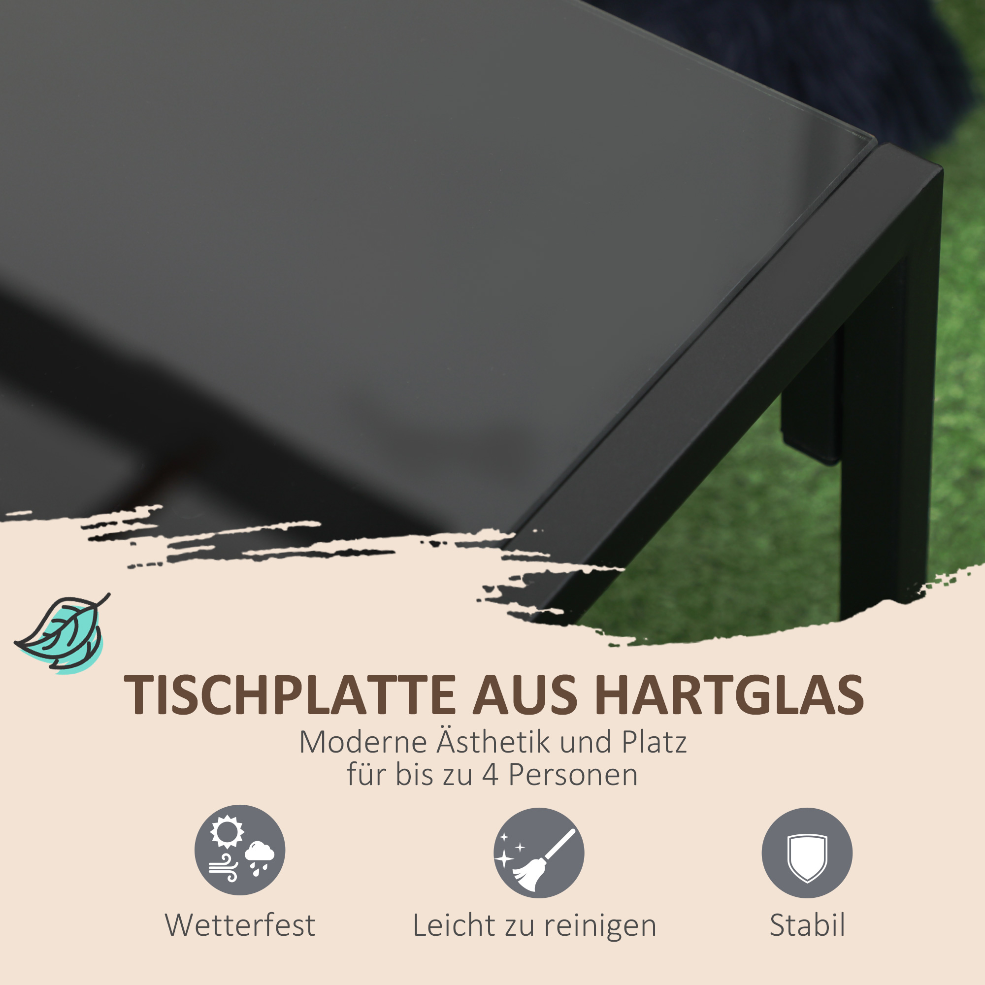 Gartenmöbel-Set, 1 Glastisch, 2 Sessel. 1 Sofa, wetterbeständig,114 cm x 70 cm x 67 cm, Grau+Schwarz
