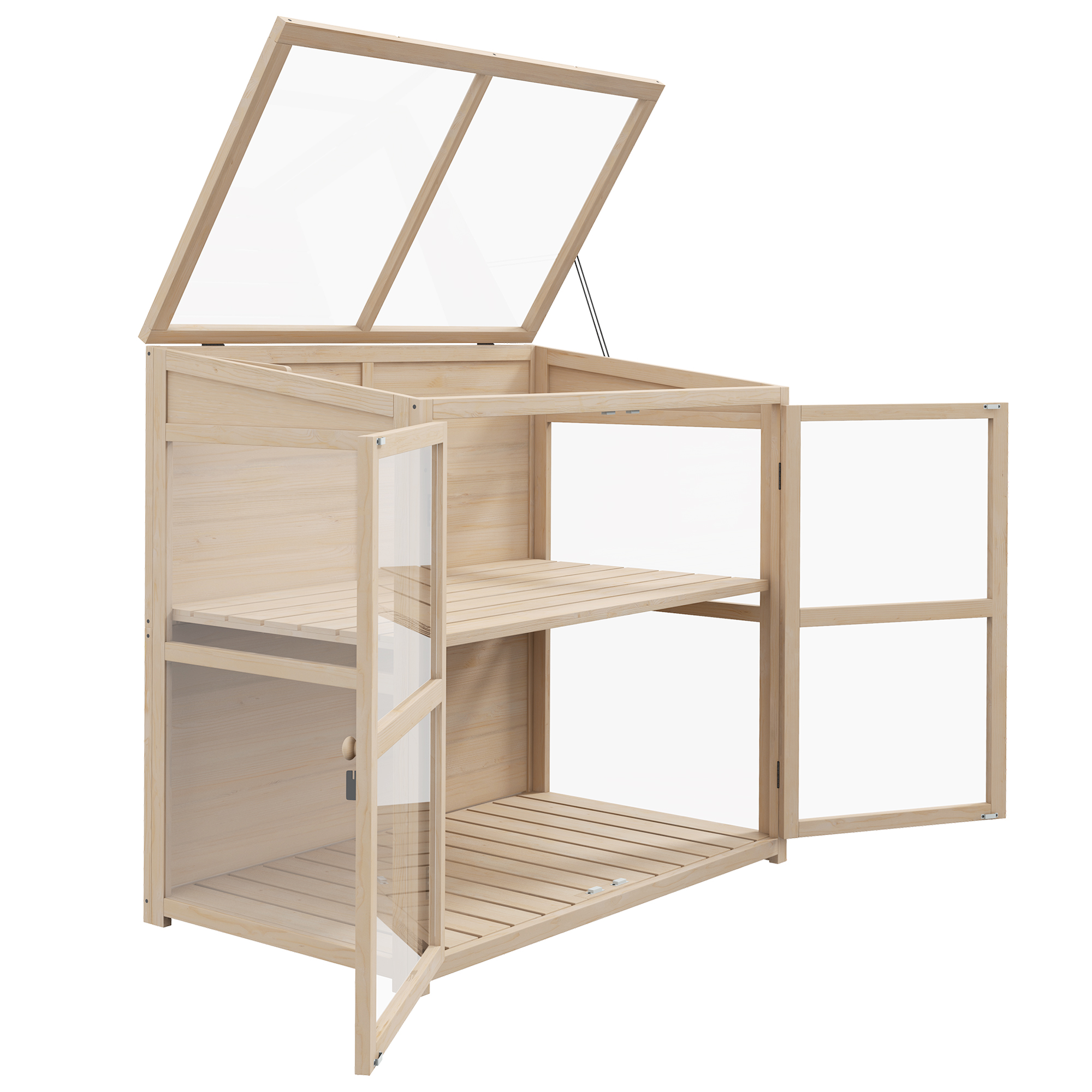 Frühbeet Hochbeet Pflanzenbeet, wetterbeständig, 2 Ebenen, Fichtenholz, 103 x 61 x 103 cm, Natur