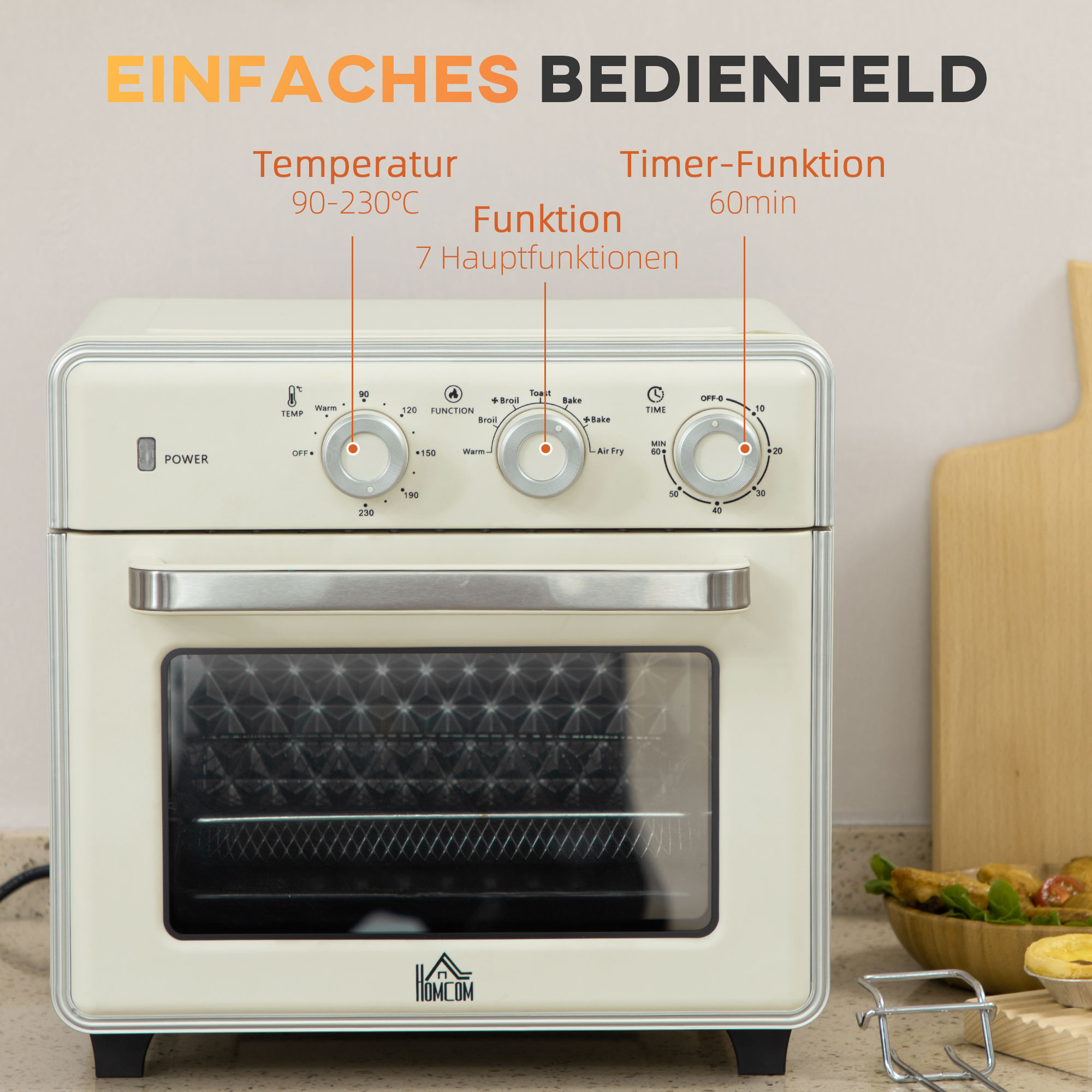 5-in1 Mini Ofen, 20 L Fassungsvermögen, 1400W, 1 Backrost, 1 Backblech, 60 Min. Timer