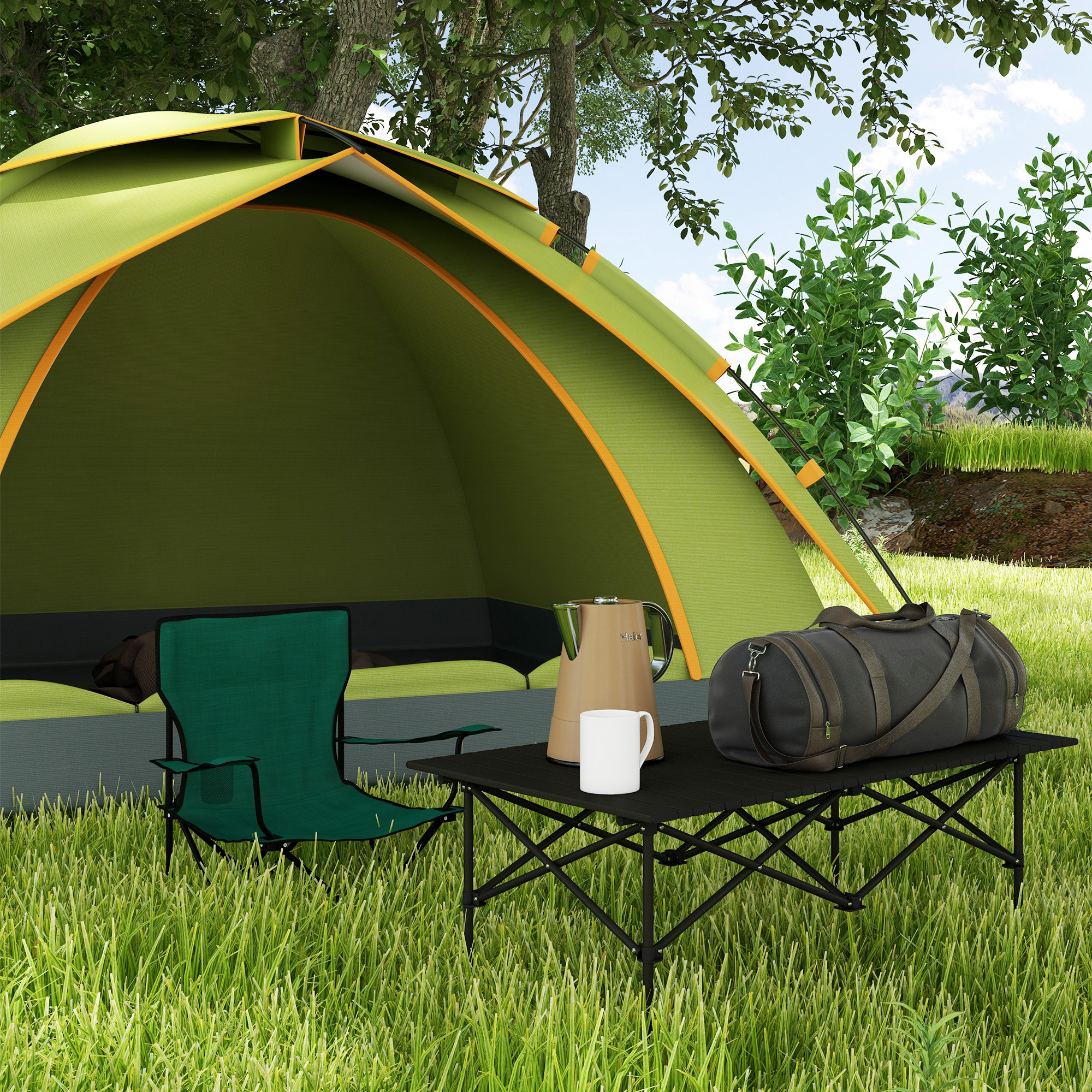 Campingtisch Klapptisch mit Aufrollbare Tischplatte Gartentisch aus Aluminium 2 Personen 95 x 55cm Schwarz