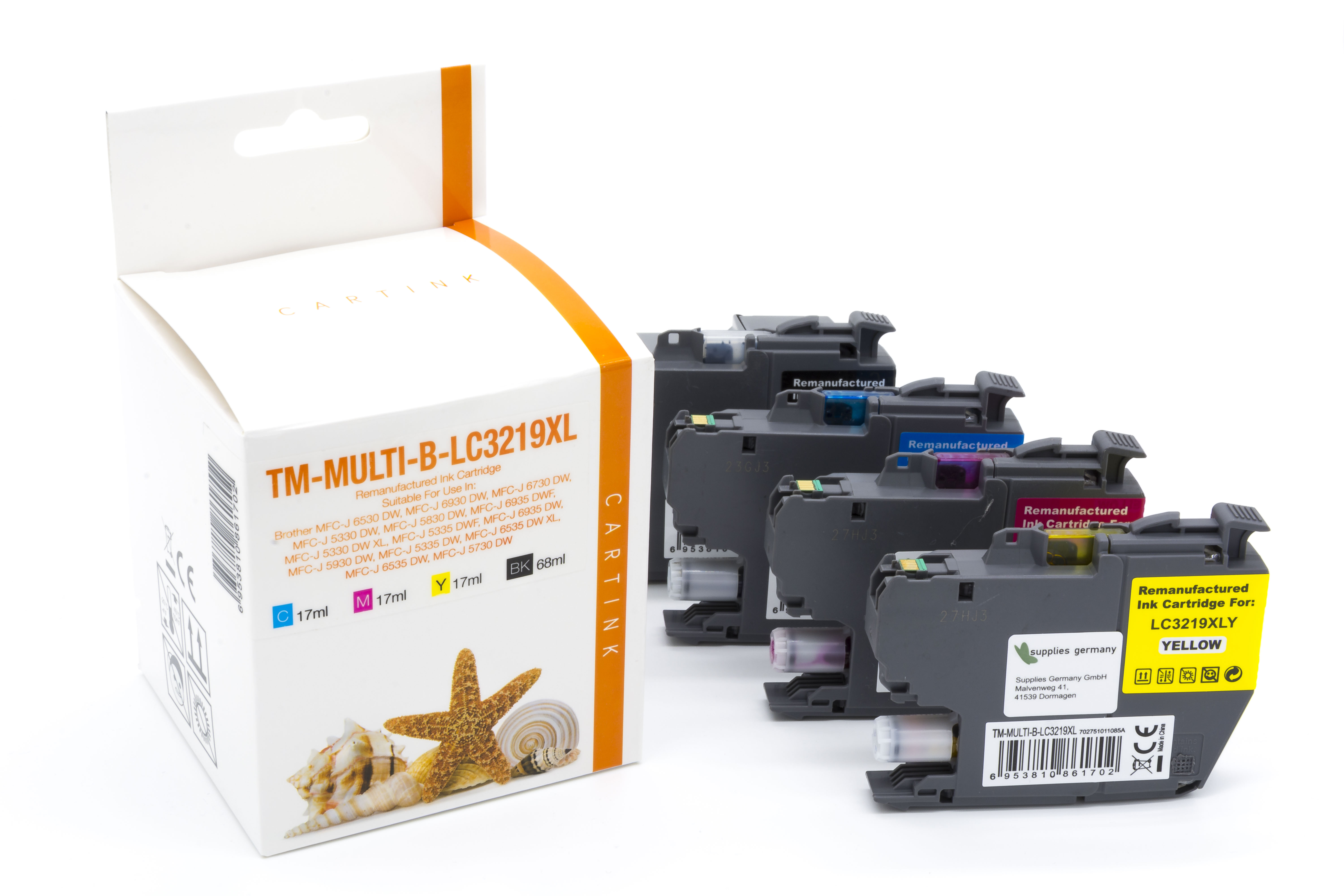 Multipack LC3219XL alternativ Tinte für Brother / LC3219XL / Bk68ml/CMY17ml  (PATENTSICHER)