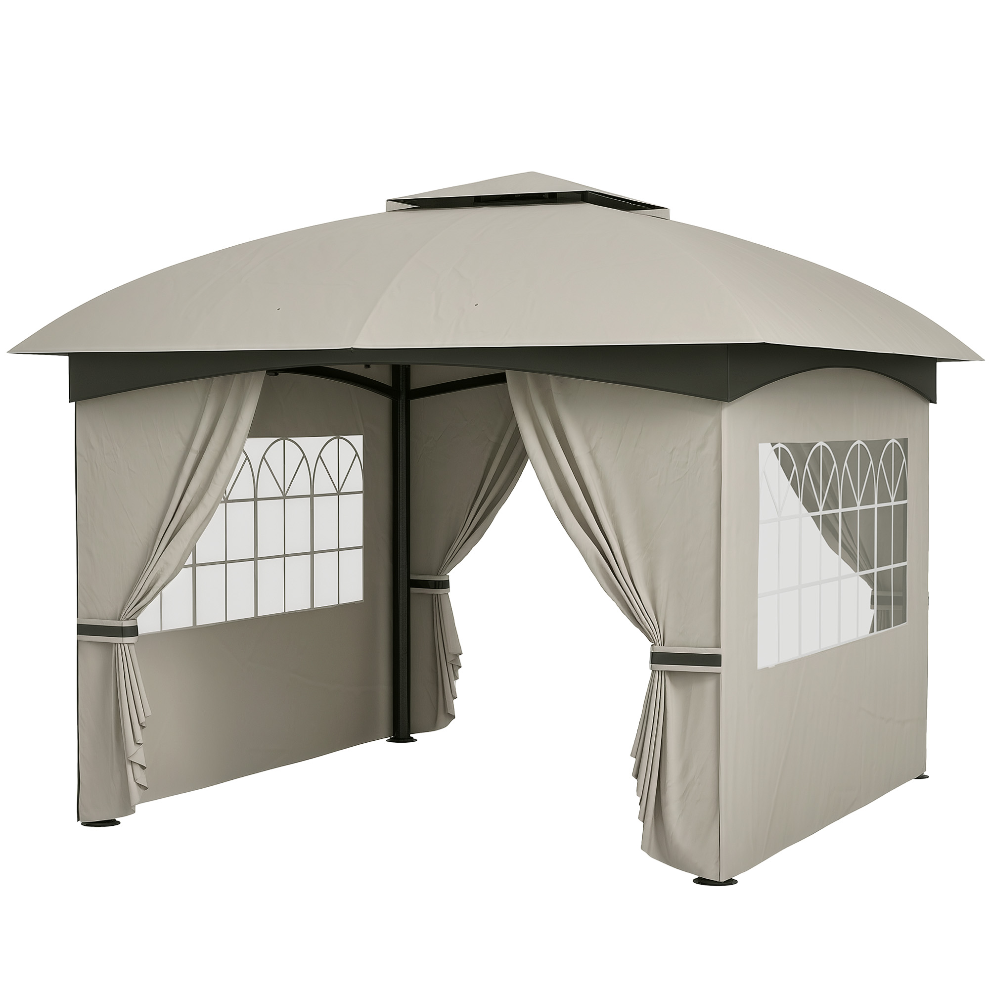 3,4 x 3,4 m Gartenpavillon, Bierzelt mit Lüftungsdach, Bogenfenstern, Stahlgestell, Hellgrau 3,4 x 3,4 m Gartenpavillon, Bierzelt mit Lüftungsdach, Bogenfenstern, Stahlgestell, Hellgrau