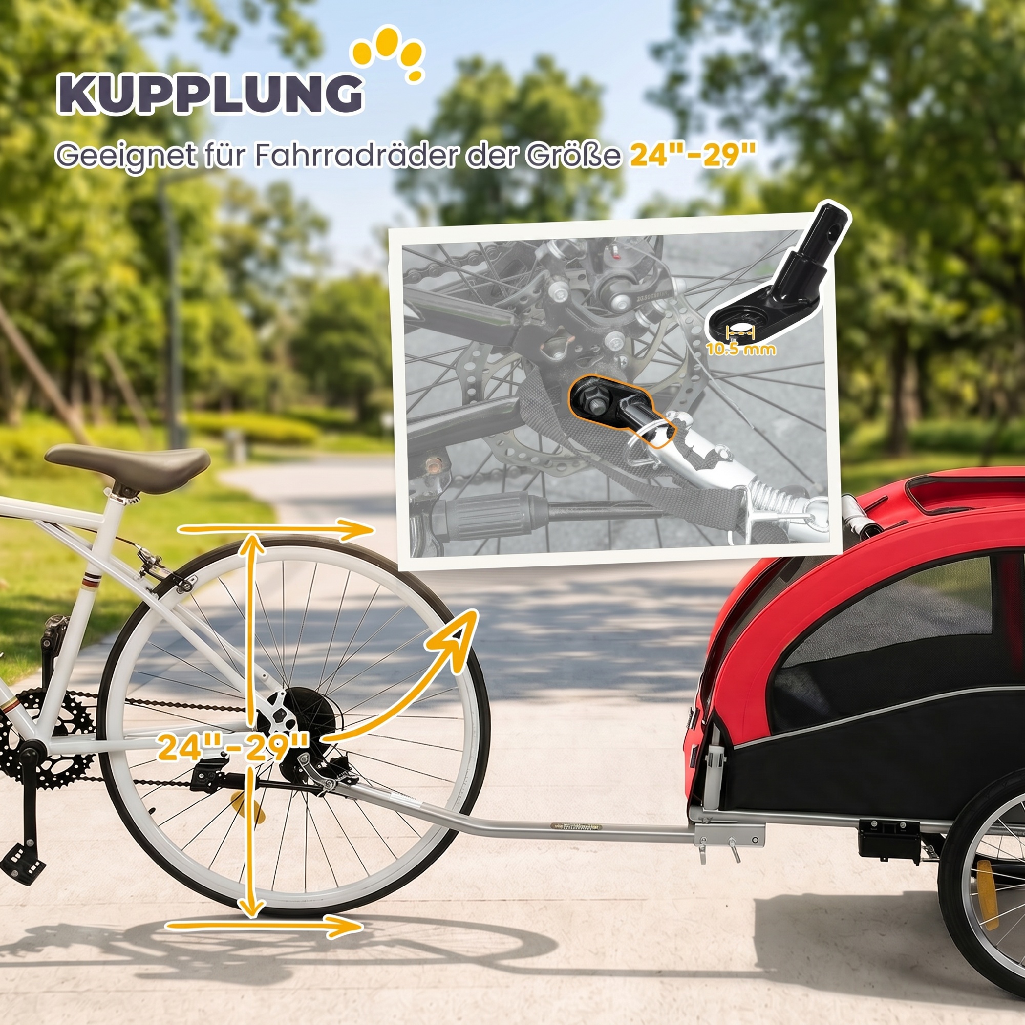 2-in-1 Hundeanhänger für Fahrrad Faltbarer Hundebuggy für kleine & mittelgroße Hunde bis 20 kg, Rot