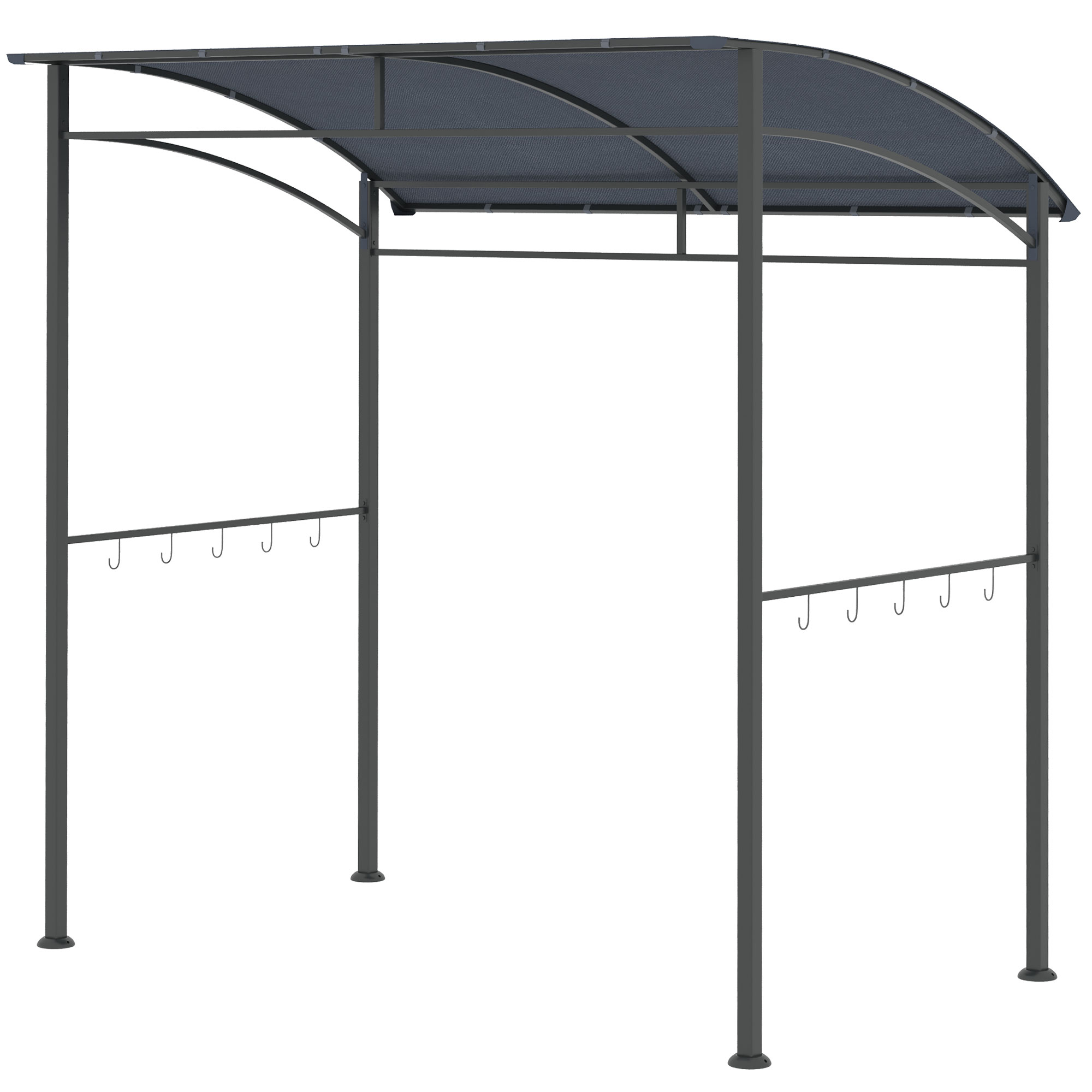 Grillpavillon, Grillüberdachung, Regenschutz, Haken für Utensilien, Stahlrahmen, grau, 215 x 150 x 174/220 cm