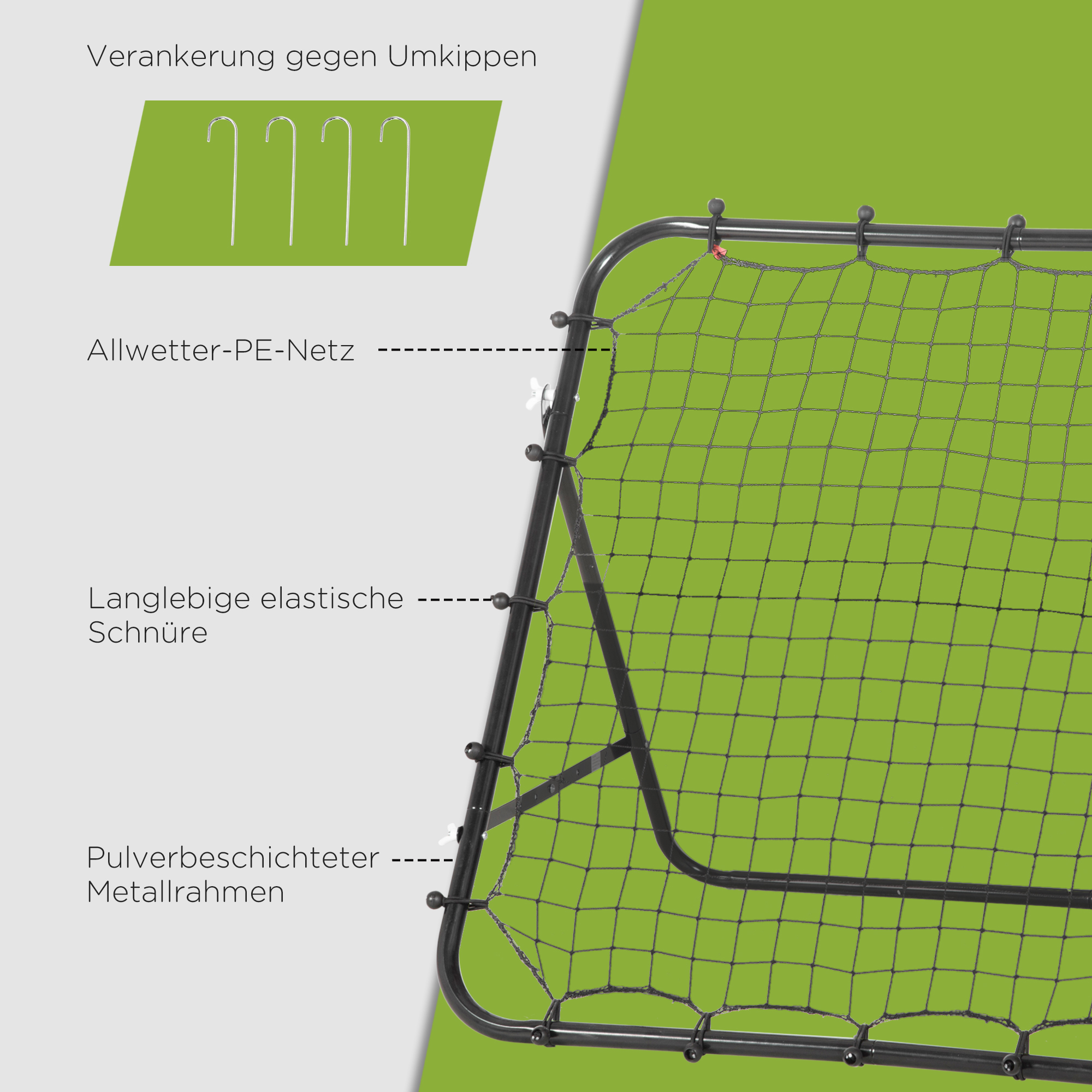 Rebounder für Fußball, 84 x 84 cm Fussball Rebounder mit stufenlos verstellbarem Winkel, Kickback Rückprallwand Fußballtor für Jugendliche Schuss-, Pass- und Ballannahmetraining Schwarz