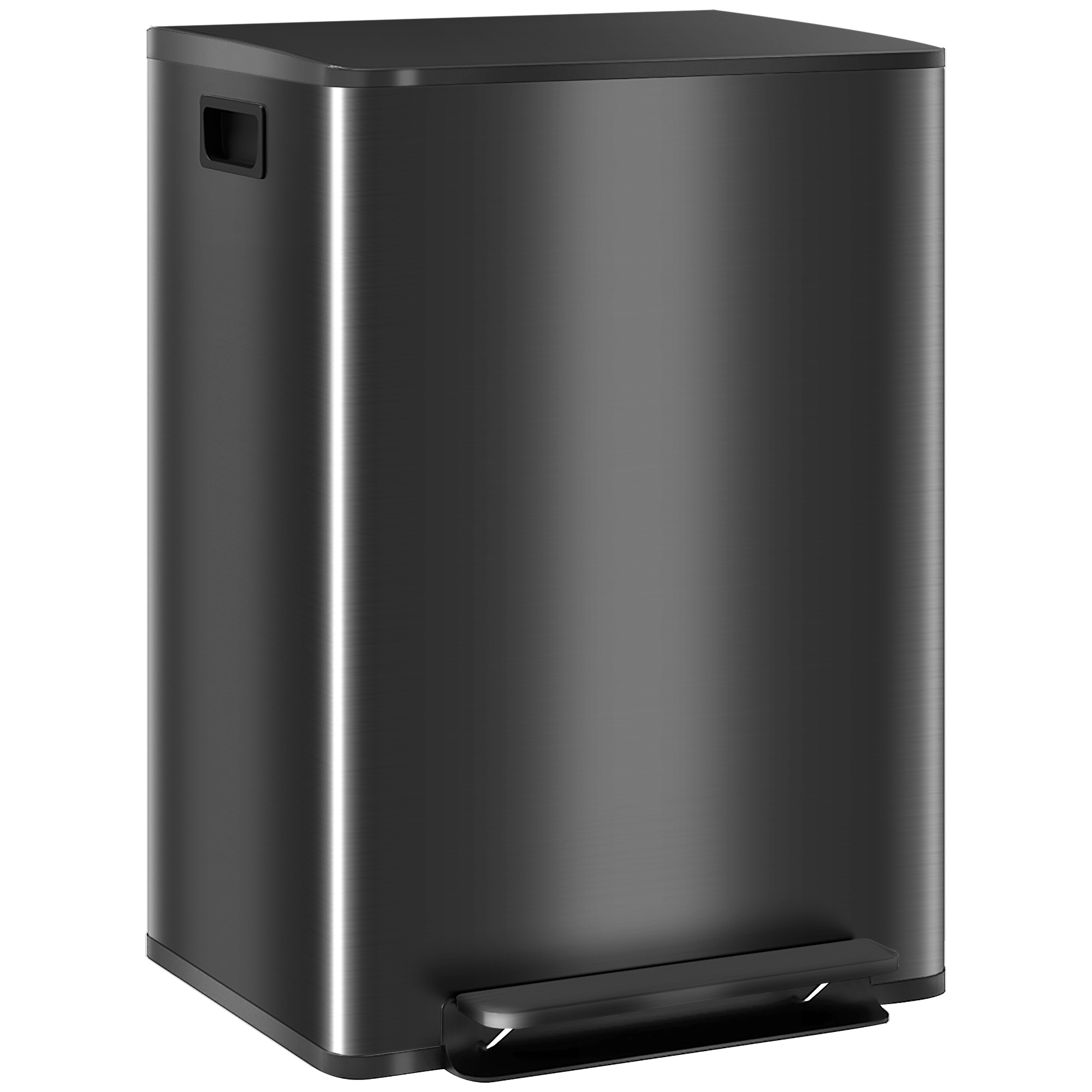 Mülleimer mit 2x30L Fächern, Soft-Close-Deckel, Fingerabdrucksicher, Edelstahl, Schwarz