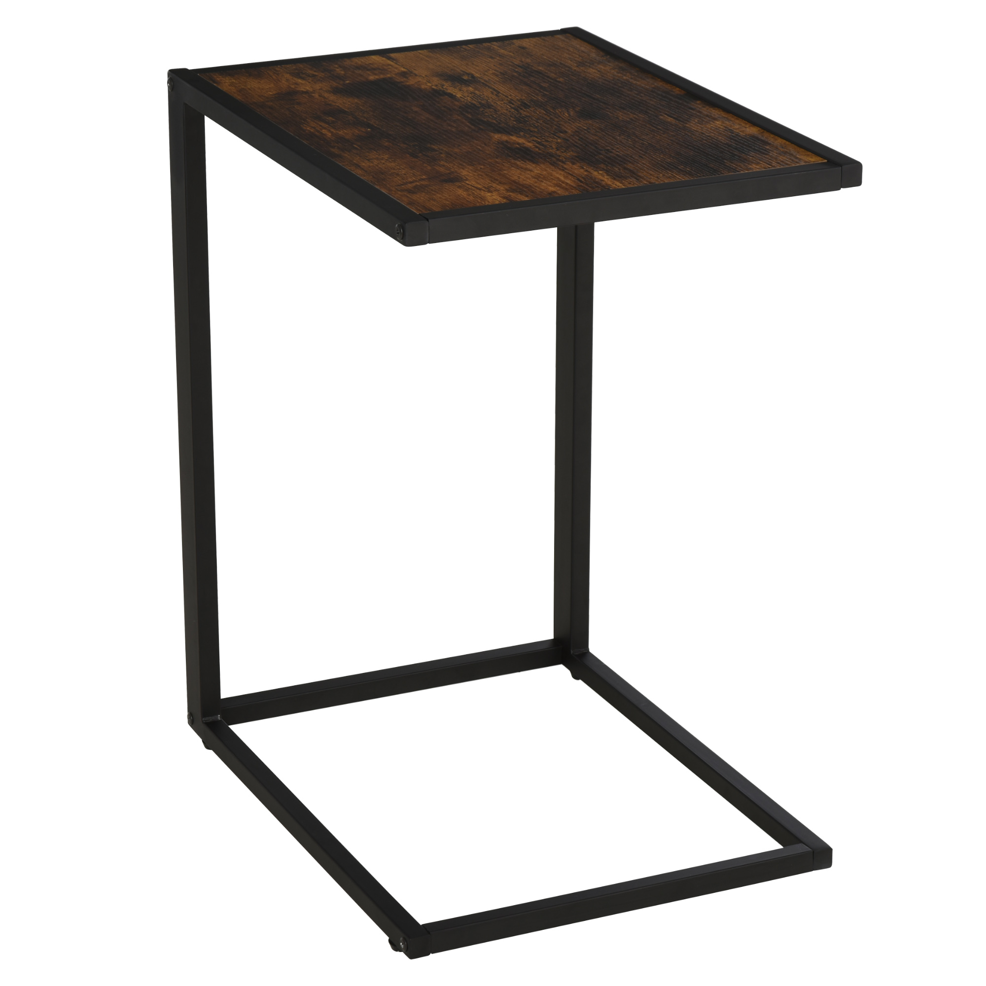 Beistelltisch in C-Form Kaffeetisch Couchtisch Laptoptisch für Schlafzimmer und Wohnzimmer kleiner Bereich mit Metallgestell Industrie-Stil Metall MDF Rustikal-Braun 40,6 x 50,8 X 64,2 cm