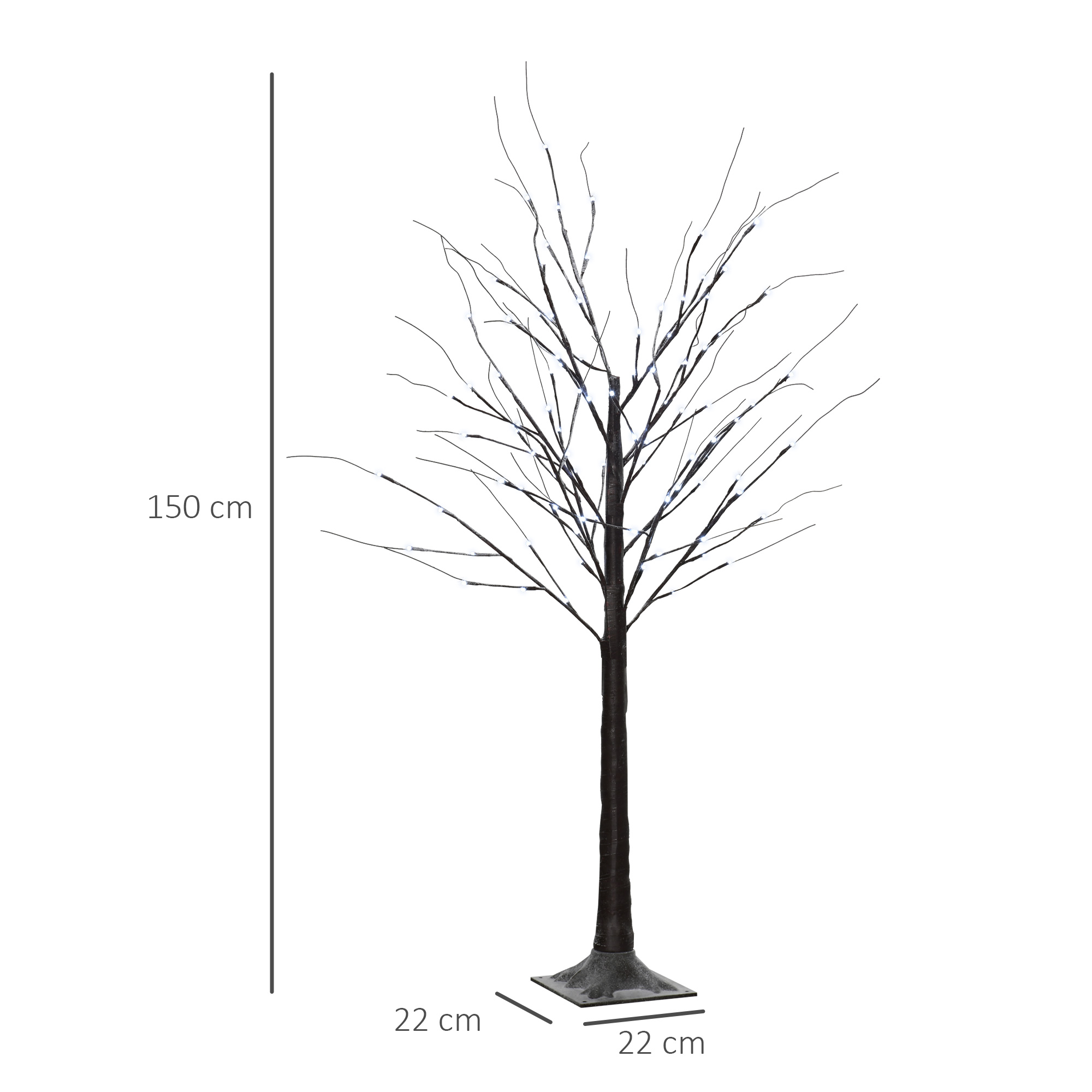künstliche Birke mit LED-Beleuchtung, 96 kaltweiße Mikro-LEDs, 150 cm, Braun