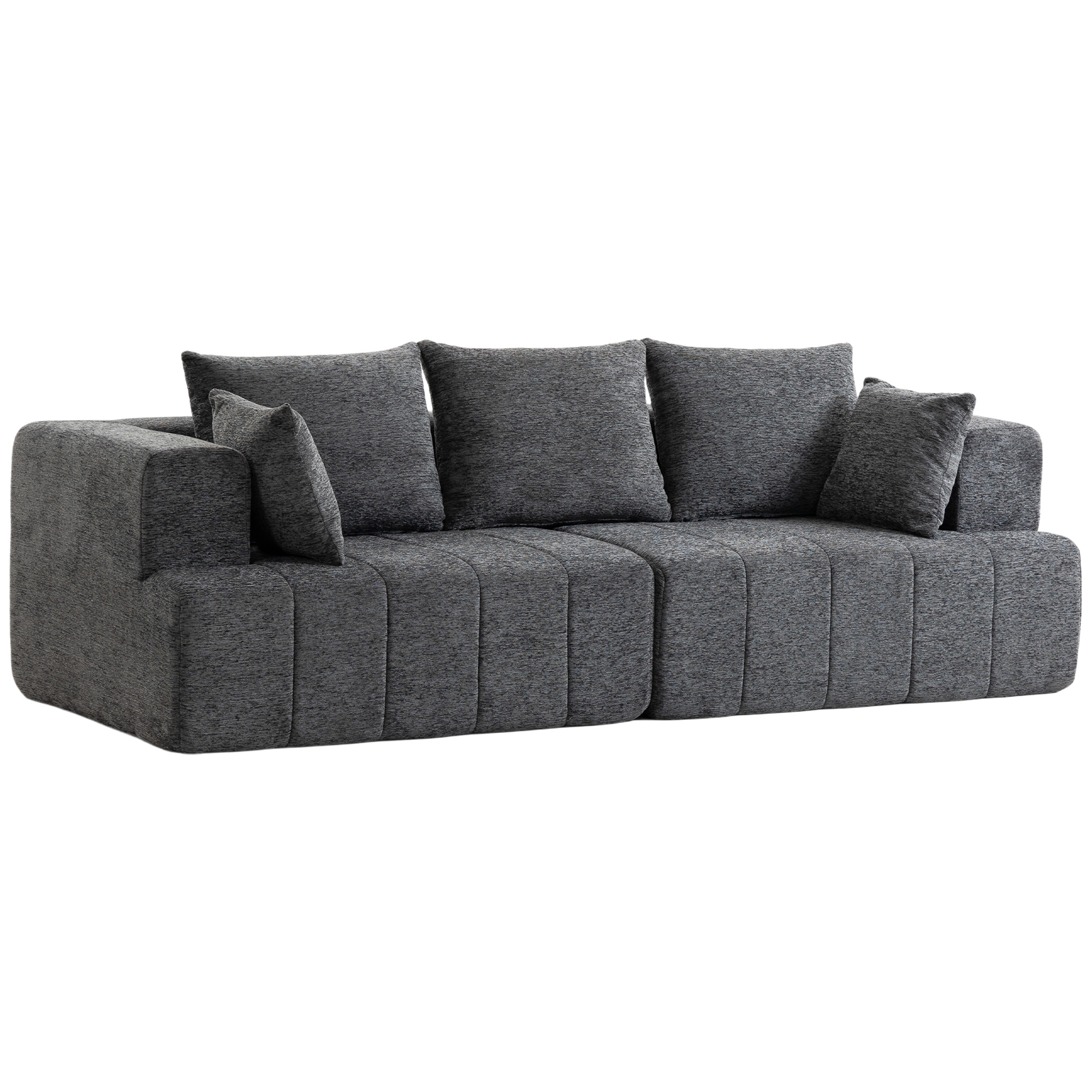3-Sitzer-Sofa, Cloud-Sofa aus Chenille mit dicker Federkernpolsterung, breiter und tiefer Sitzfläche, breiten Armlehnen, Kissen, grau