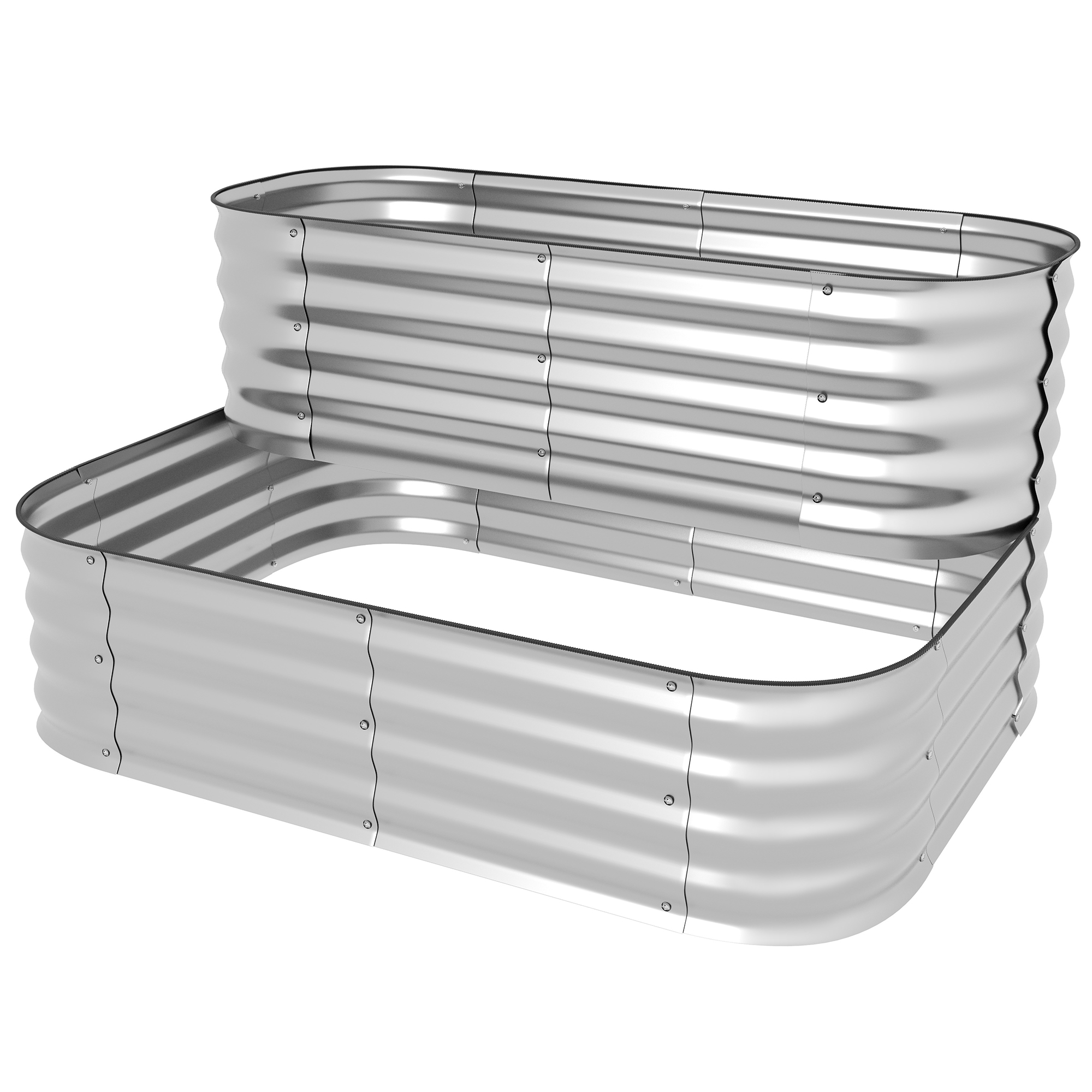 Hochbeet aus Metall, 2 Etagen, witterungsfest, offener Boden, 120 x 90 x 30cm, Farbe: Silber Hochbeet aus Metall, 2 Etagen, witterungsfest, offener Boden, 120 x 90 x 30cm, Farbe: Silber