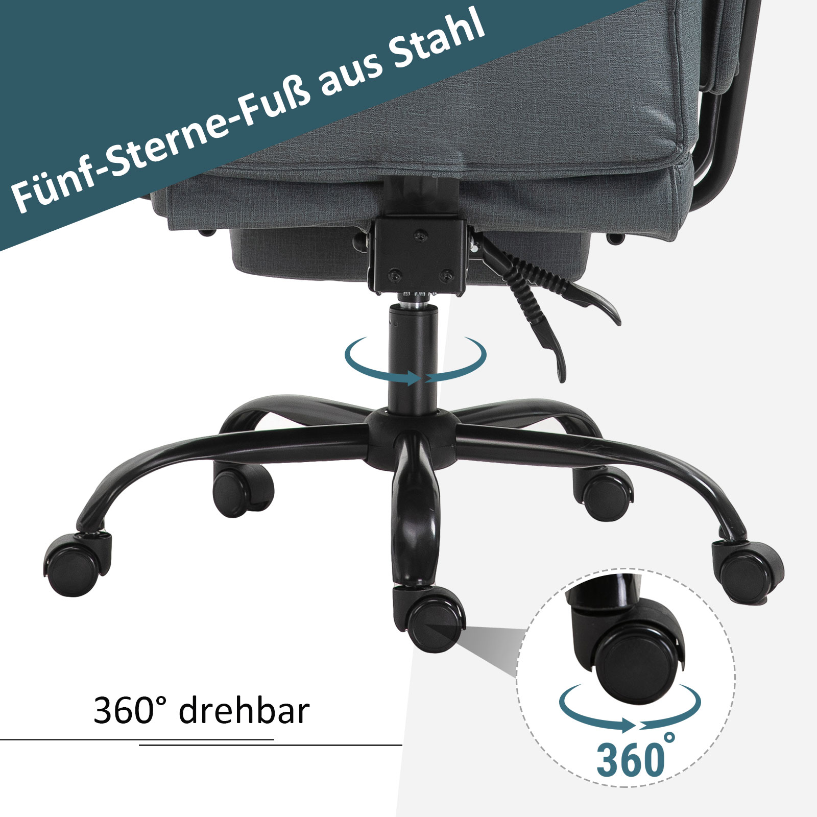Bürostuhl Ergonomischer Chefsessel 360° Drehbar Computerstuhl höhenverstellbar mit Kopfstütze und gepolsterte Armlehnen mit Fußstütze Kunstleder 68 x 80 x 120–126 cm