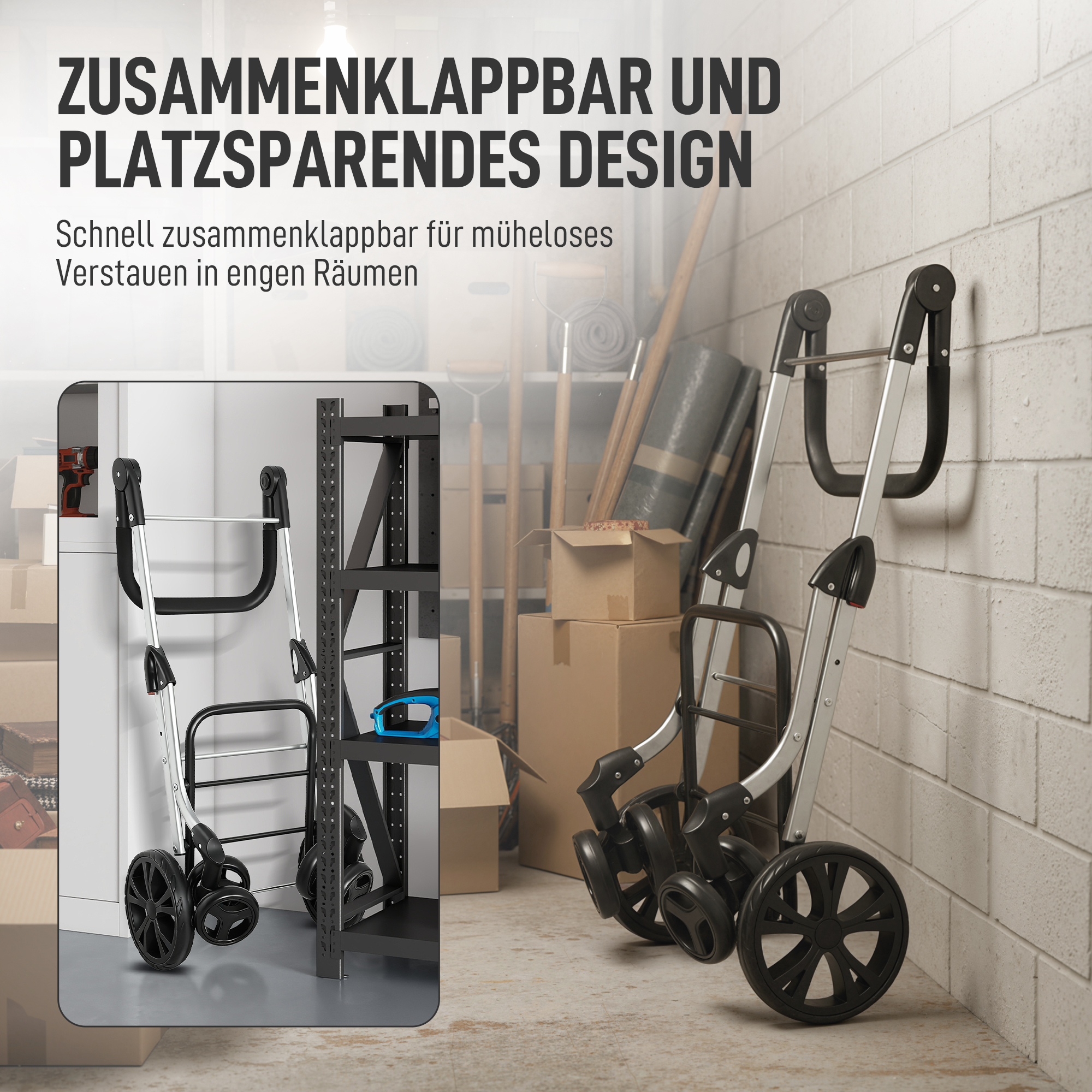 Einkaufstrolley, 46 Liter Tasche, Faltbarer Einkaufswagen mit Kühltasche, verstellbarer Griff, Aluminiumrahmen, Grau