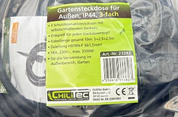Gartensteckdose für Außen, IP44, 3-fach, Einzelsteckdosen, 5+2,5+2,5m