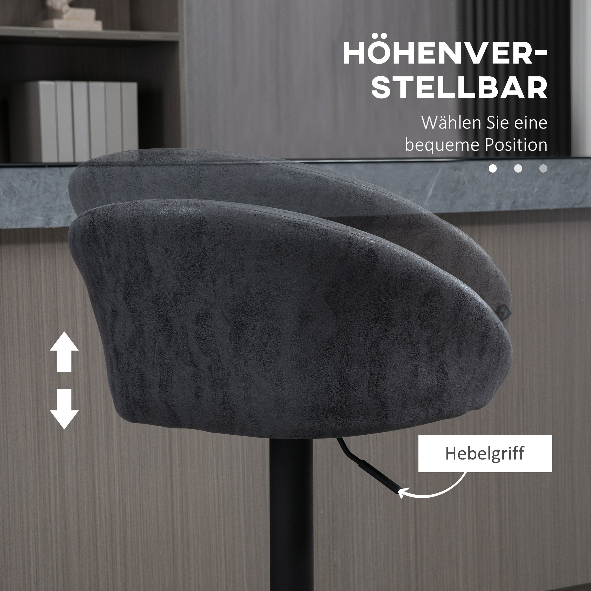 2er-Set Barhocker, höhenverstellbar, 360-Grad-Schwenk-Design, 57 cm x 50 cm x 84-104cm, Grau