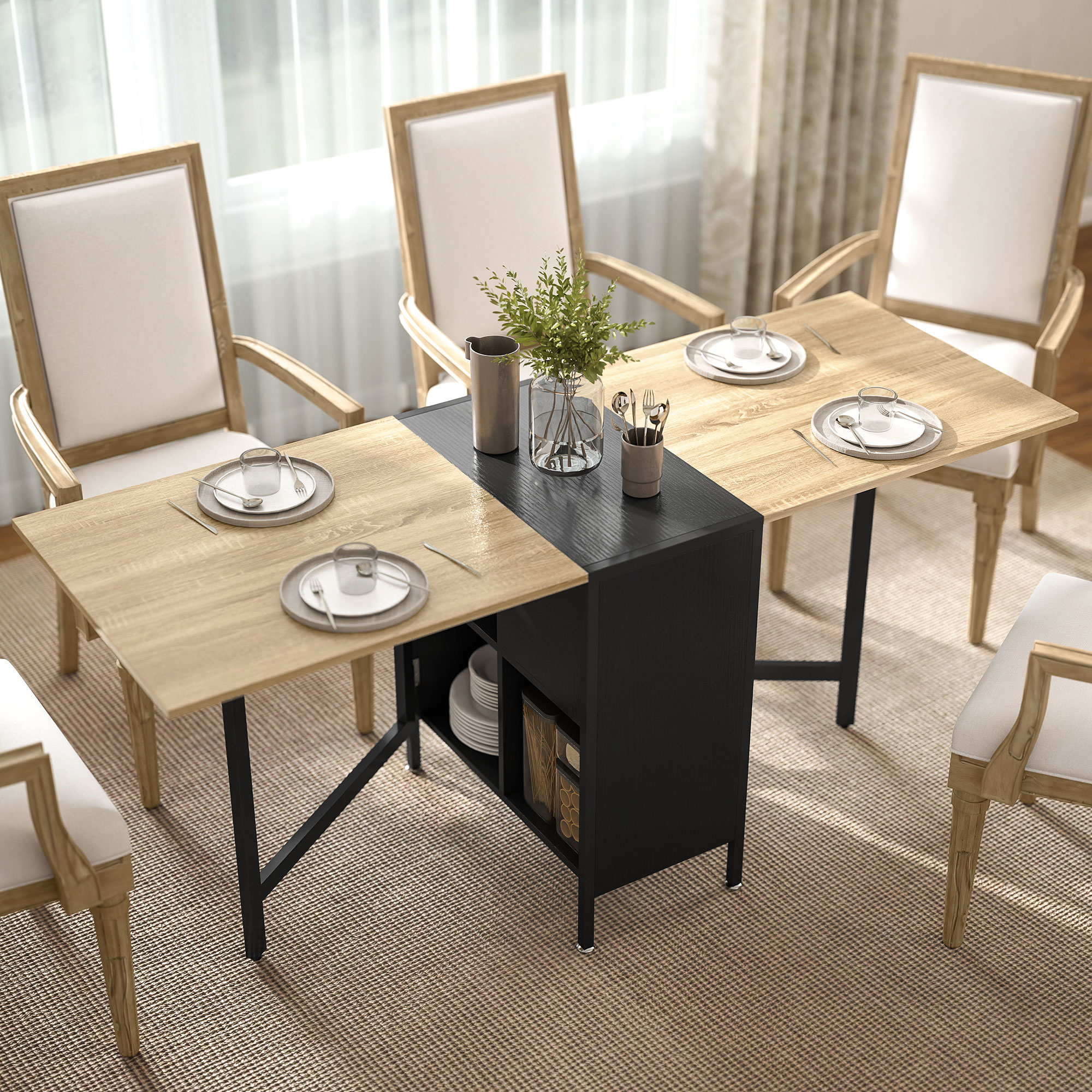Klapptisch Esstisch Beistelltisch Eiche Metallrahmen Küche Wohnzimmer Dunkelholzfarbe+Schwarz