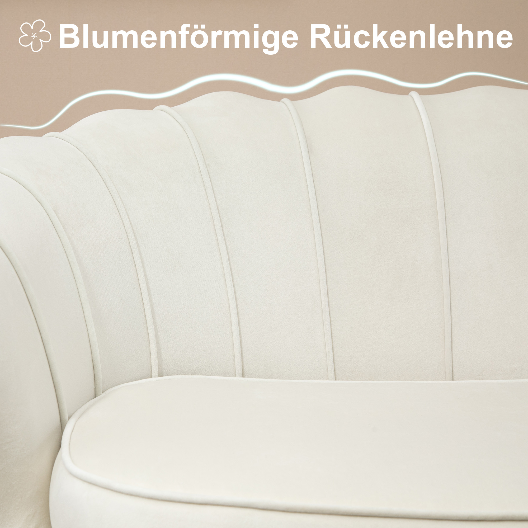 Vintage 2-Sitzer Sofa, Couch, Polstermöbel, Samtoptik, bis 150 kg, Creme/Gold