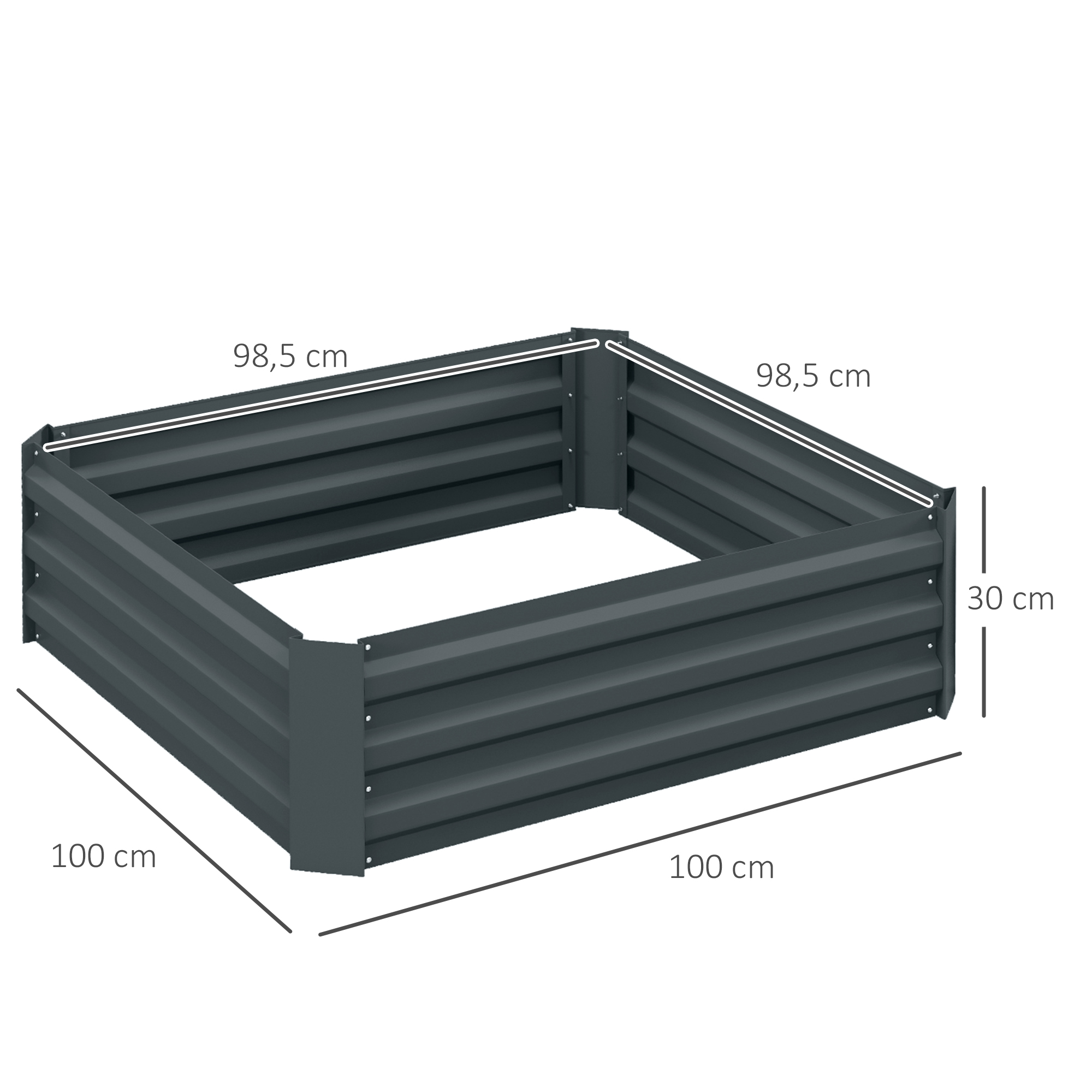 2er Set Pflanzkasten, Blumenkasten, Blumenkübel für Garten, Terrasse, Verzinkter Stahl, 100 x 100 x 30 cm, Dunkelgrau