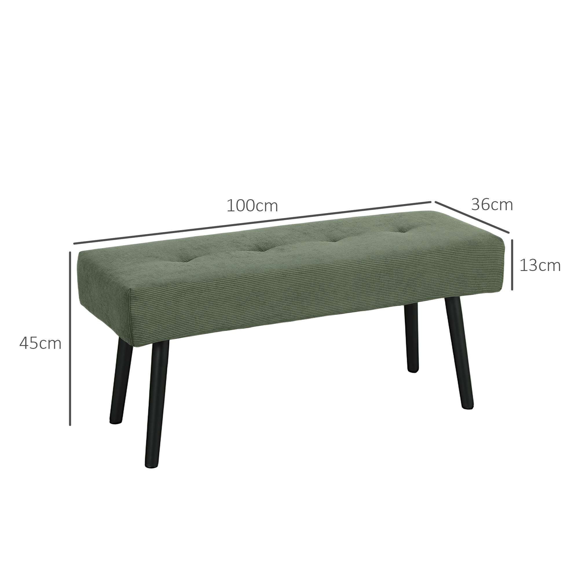 Sitzbank Polsterbank mit Cordbezug, Bettbank mit Metallbeine, Schuhbank 100 x 36 x 45 cm Grün