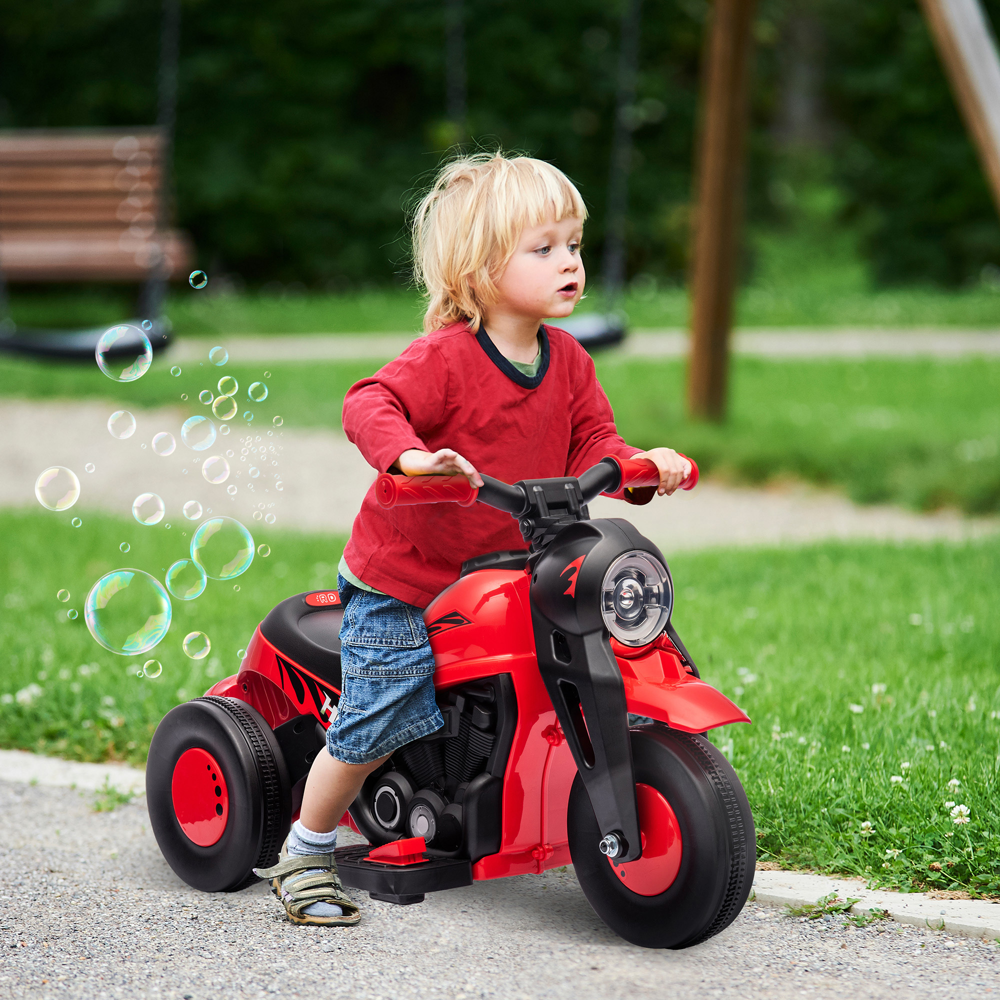 Kinder Elektro-Motorrad, 6V Kindermotorrad mit Musik, Blasen 2,5-3 km/h, für 2-5 Jahre Kinder