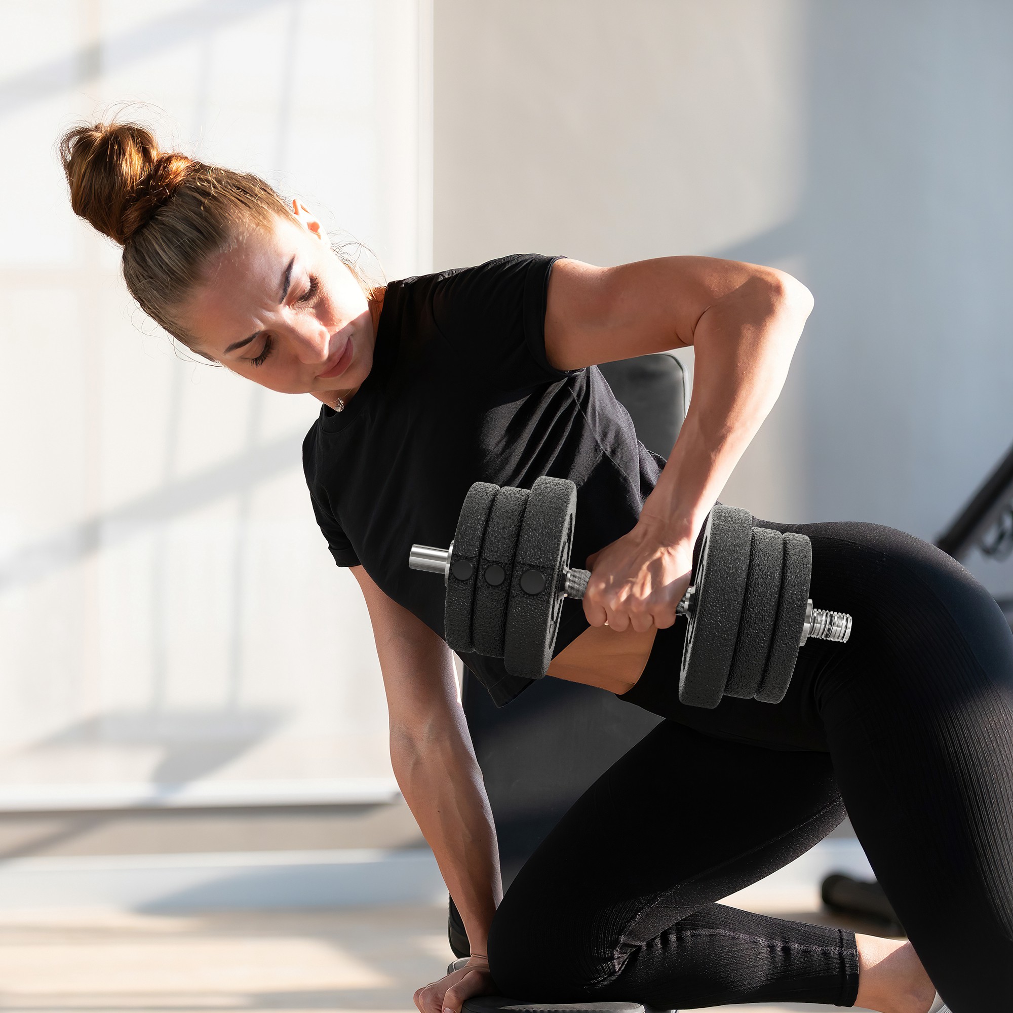 Kurzhantel Set 25KG Hantelset mit Hantelscheiben für Zuhause Büro Fitnessstudio Stahl Kunstleder Schwarz