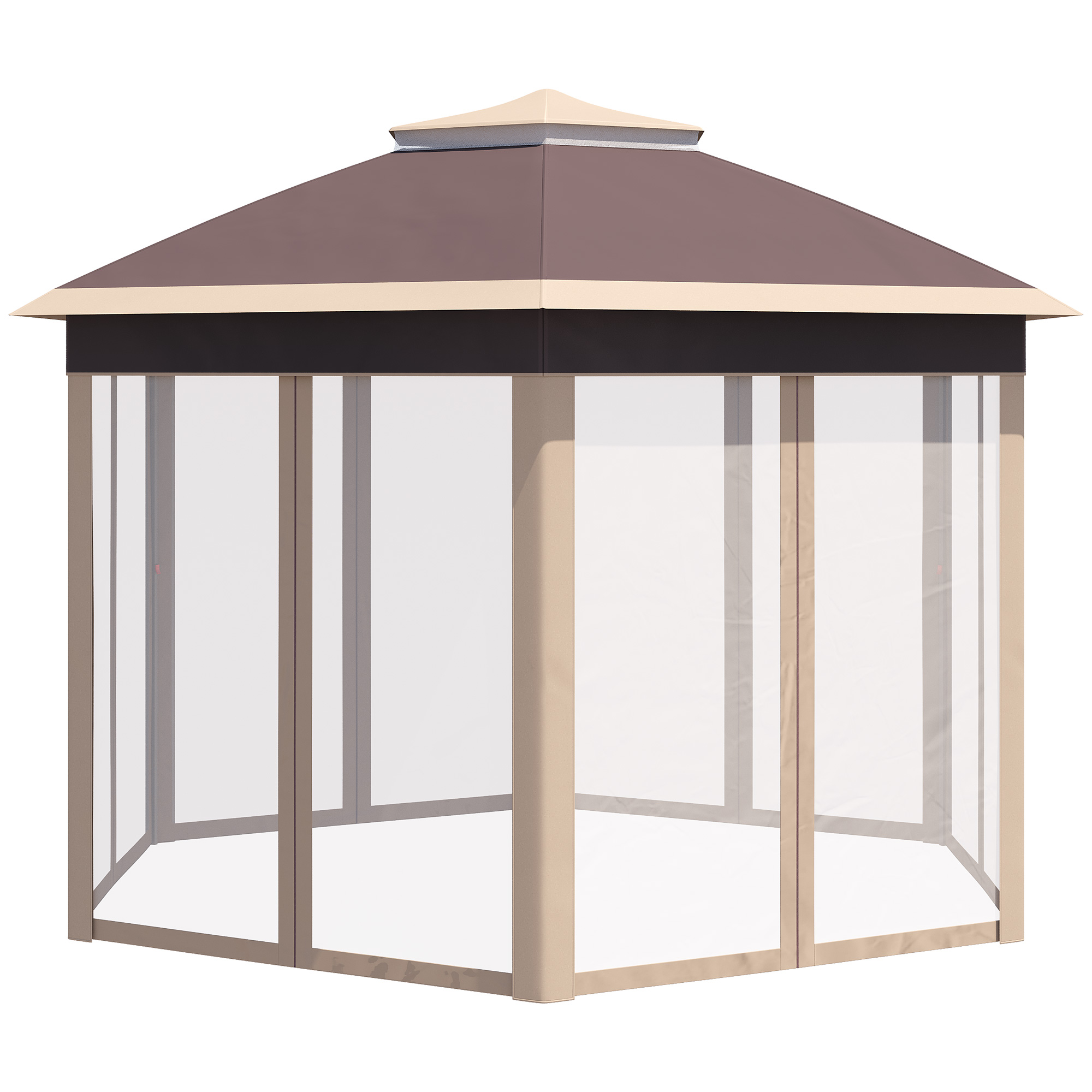 Gartenpavillon Faltpavillon 4 x 4 m Pop-Up-Zelt Partyzelt inkl. Tragetasche 6 Seitenteile Doppeldach sechseckig Khaki