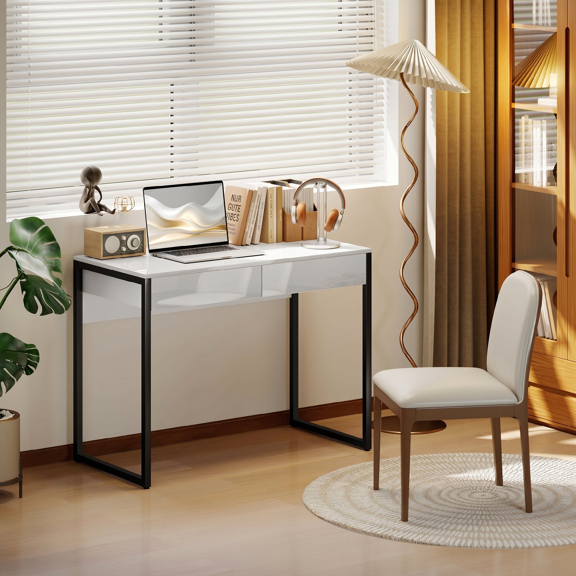 Schreibtisch 100 x 50 cm Computertisch Bürotisch mit 2 Schubladen, für kleine Räume, Schwarz