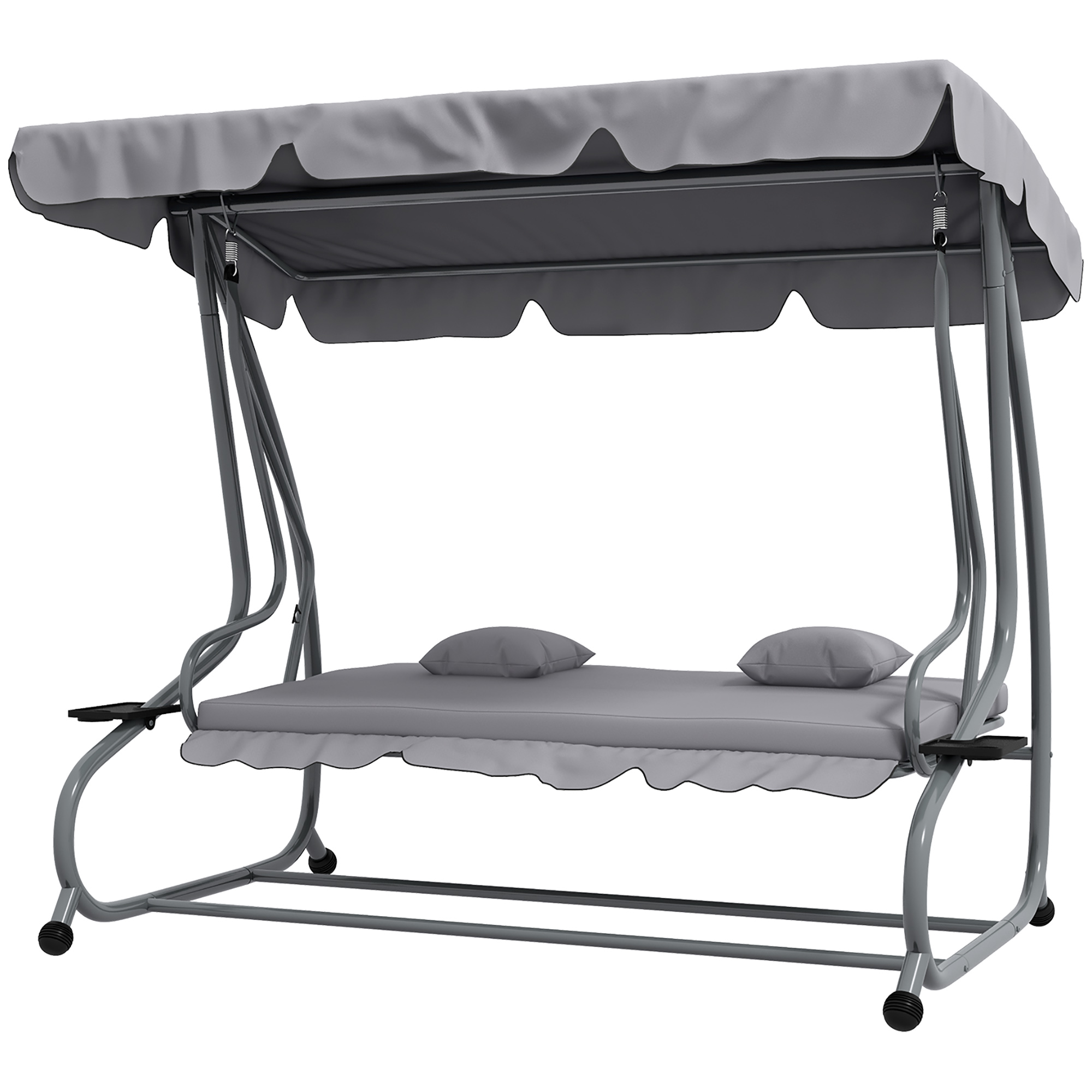 2-in-1 Hollywoodschaukel mit Liegefunktion, verstellbares Dach, bis 340 kg, Stahl, 200x120x164 cm, Grau 2-in-1 Hollywoodschaukel mit Liegefunktion, verstellbares Dach, bis 340 kg, Stahl, 200x120x164 cm, Grau