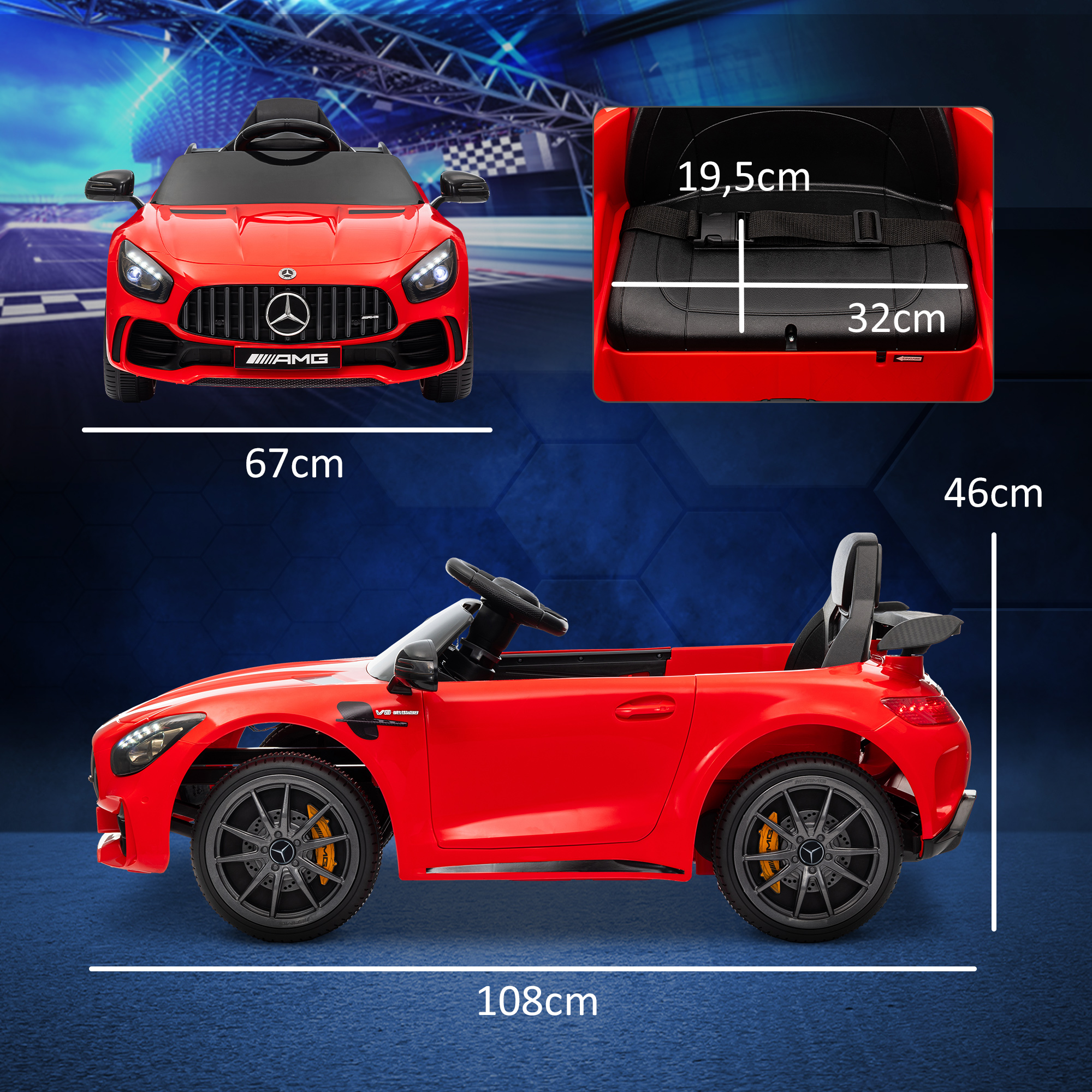 Elektro-Kinderauto, Mercedes, 3-5 km/h, Fernbedienung, Licht & Musik, Rot