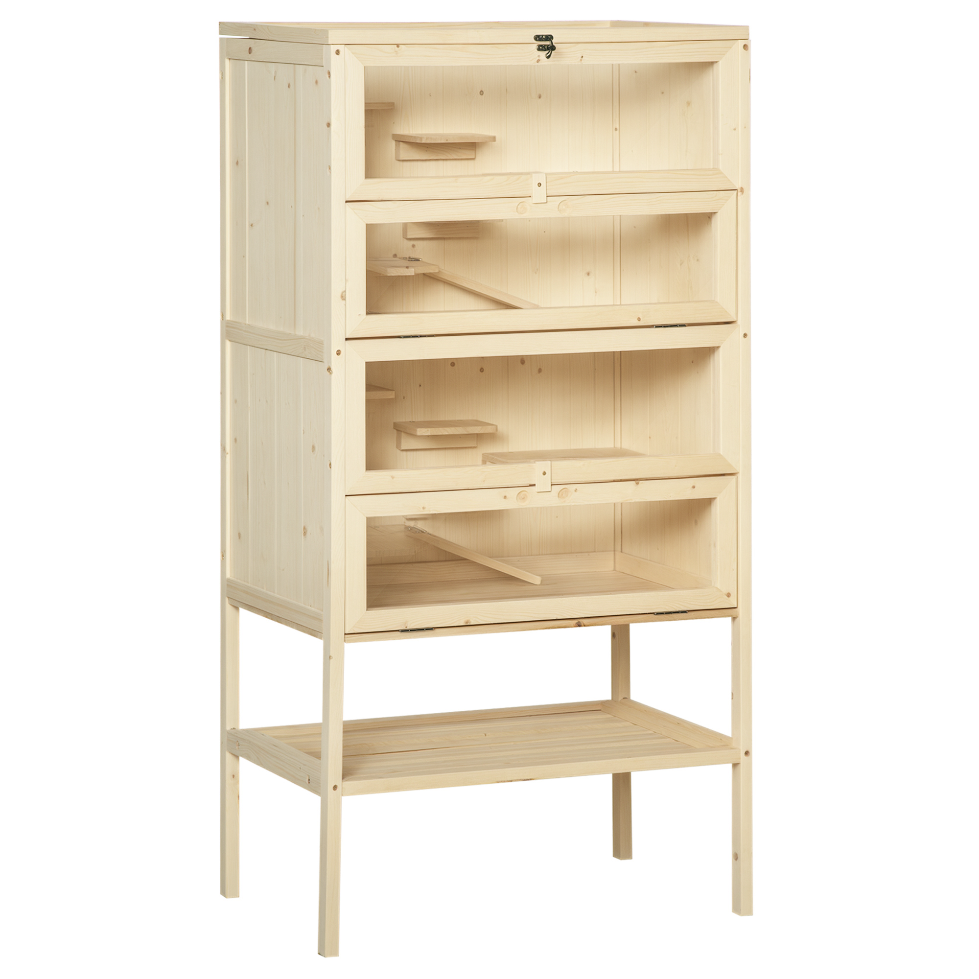 Hamsterkäfig aus Holz 5 Etagen Nagarium Nagerkäfig Kleintierkäfig mit Gitterdach Rampen, Holzkäfig Mäusekäfig groß Käfig für Hamster Zwerghamster 60 x 40 x 120 cm Naturholz