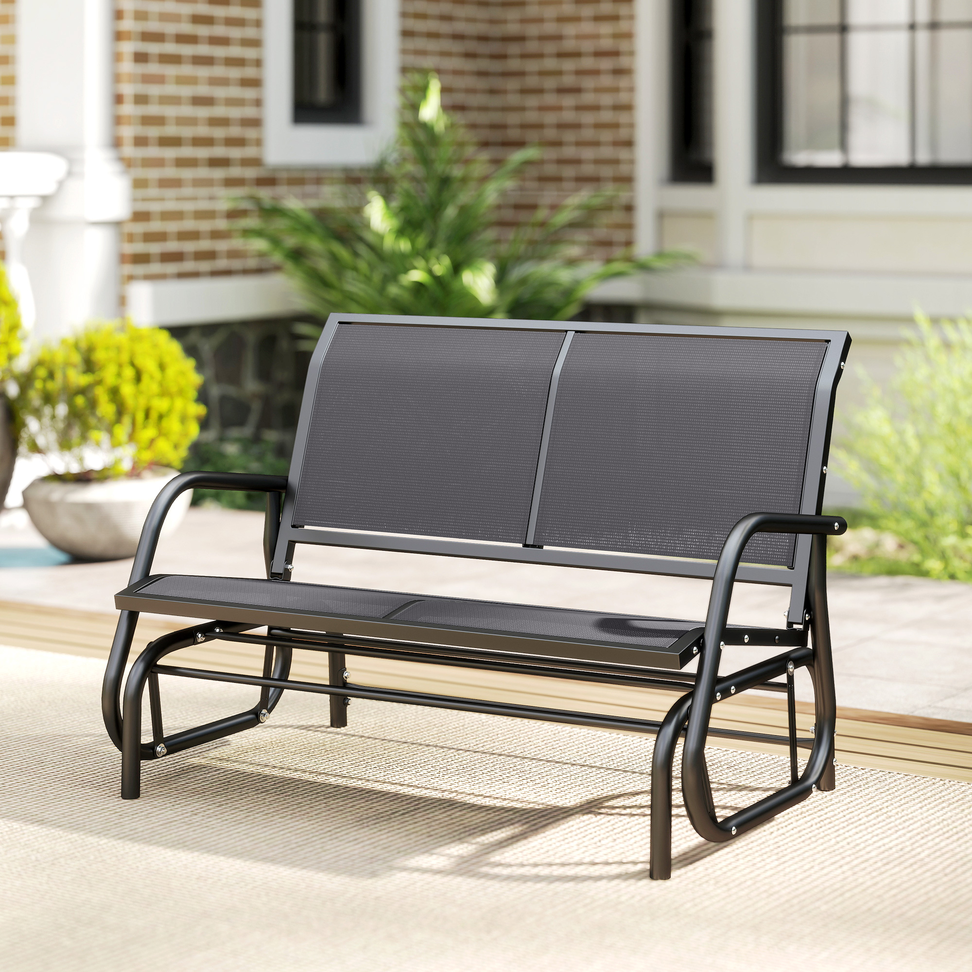 2-Sitzer Schaukelstuhl Gartenbank mit Schaukelmechanismus Gartenschaukel Sitzbank aus Metall Parkbank bis 200 kg belastbar Gartenmöbel für Garten, Terrasse, Veranda 120 x 70 x 85 cm Grau