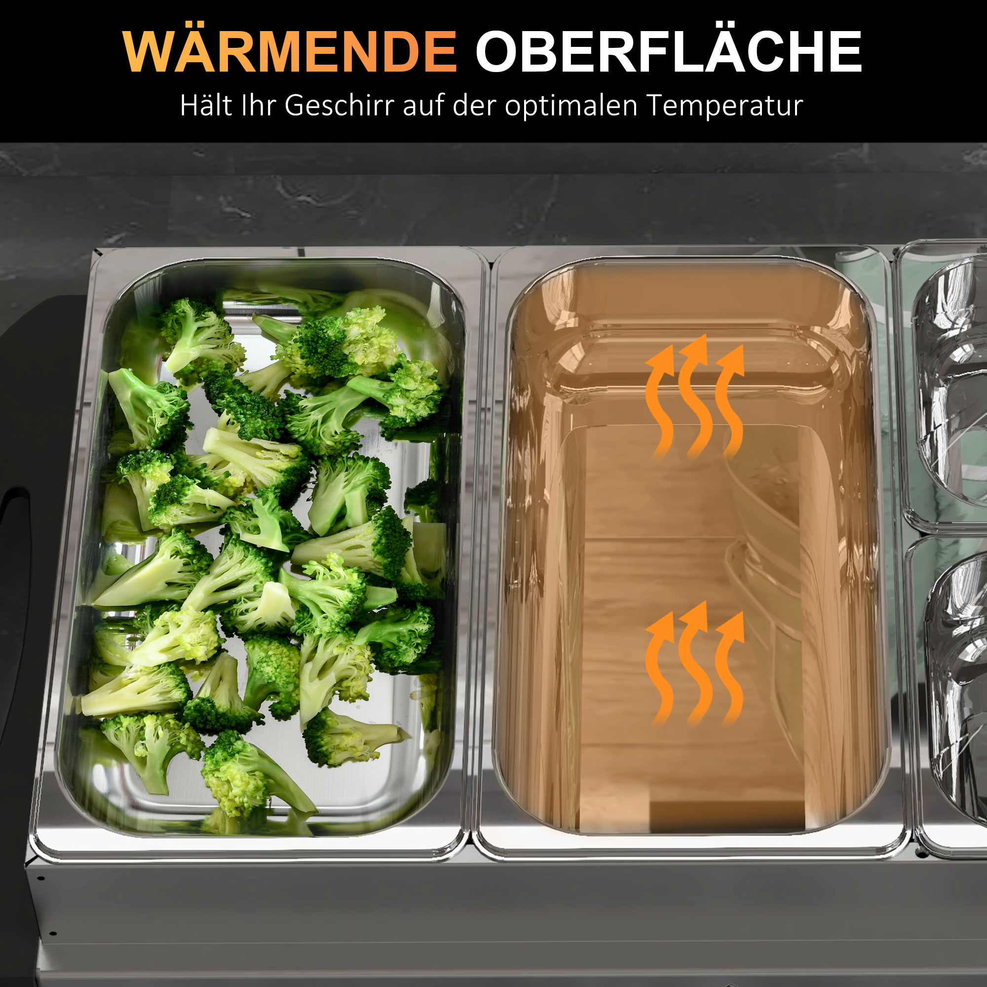 2-in-1 Buffetwärmer 6,8L Warmhalteplatte 300 Watt Edelstahl Speisewärmer Silber