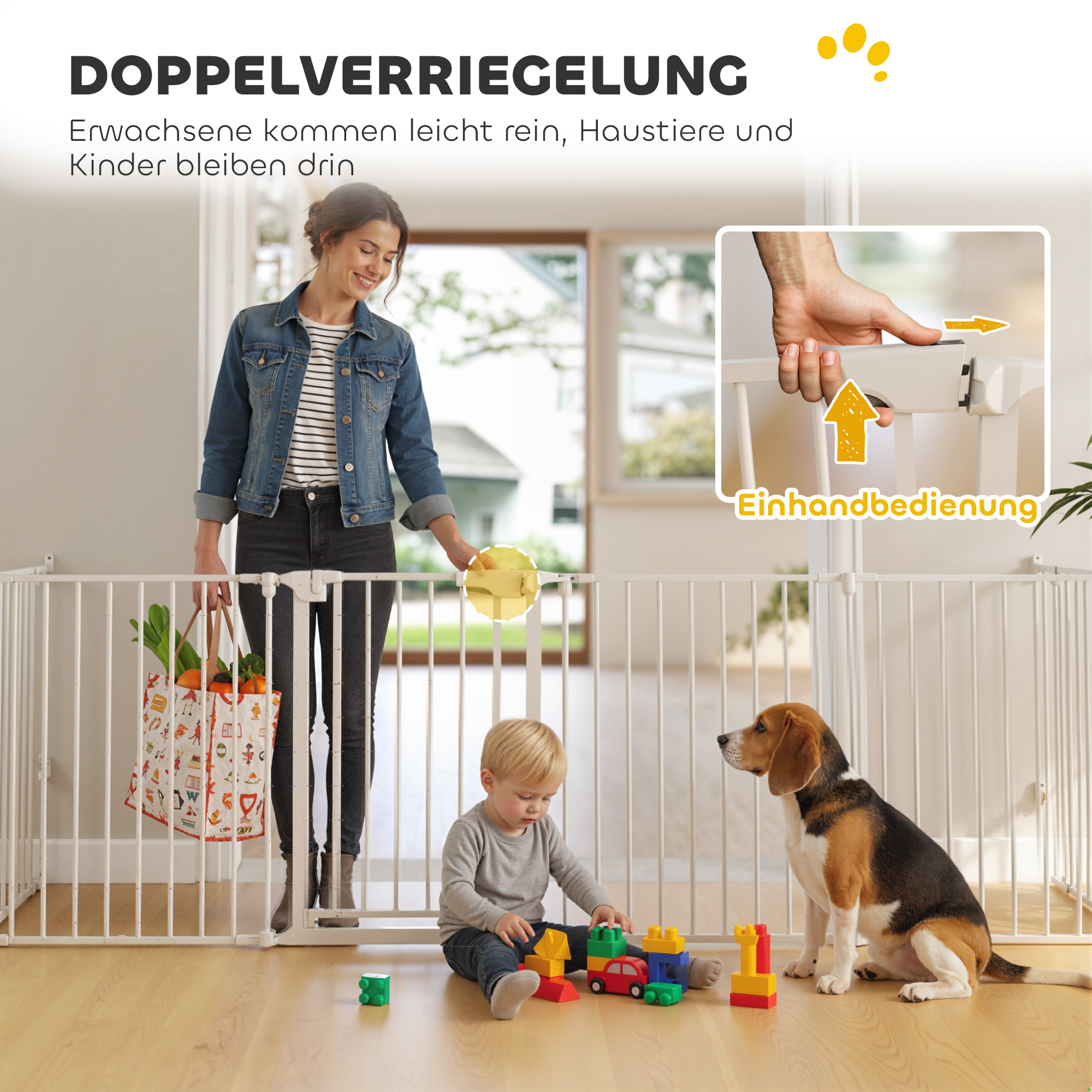 Haustierzaun, 6-Panel-Barriere mit Tür, faltbar, für kleine & mittelgroße Hunde, Kunststoff, Kohlenstoffstahl, Weiß