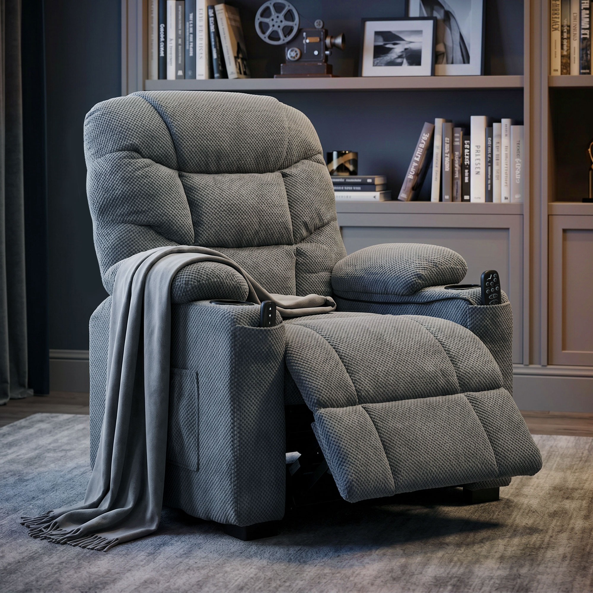 Elektrischer Relaxsessel mit Massage & Wärme, leisem Motor und Memory-Funktion, Dunkelgrau