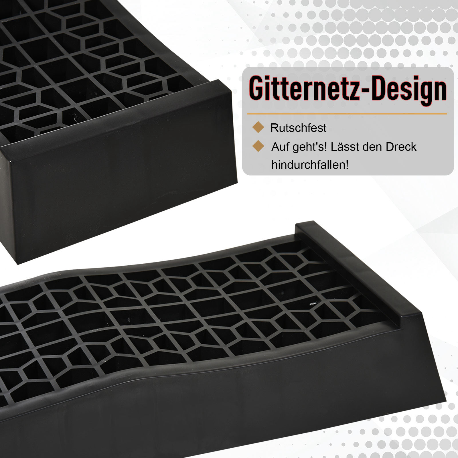 2-teiliges Auffahrrampen-Set, Schwellenrampe, Bordsteinrampe, Gummirampen, 3 Tonnen Tragkraft, Kunststoff, Schwarz