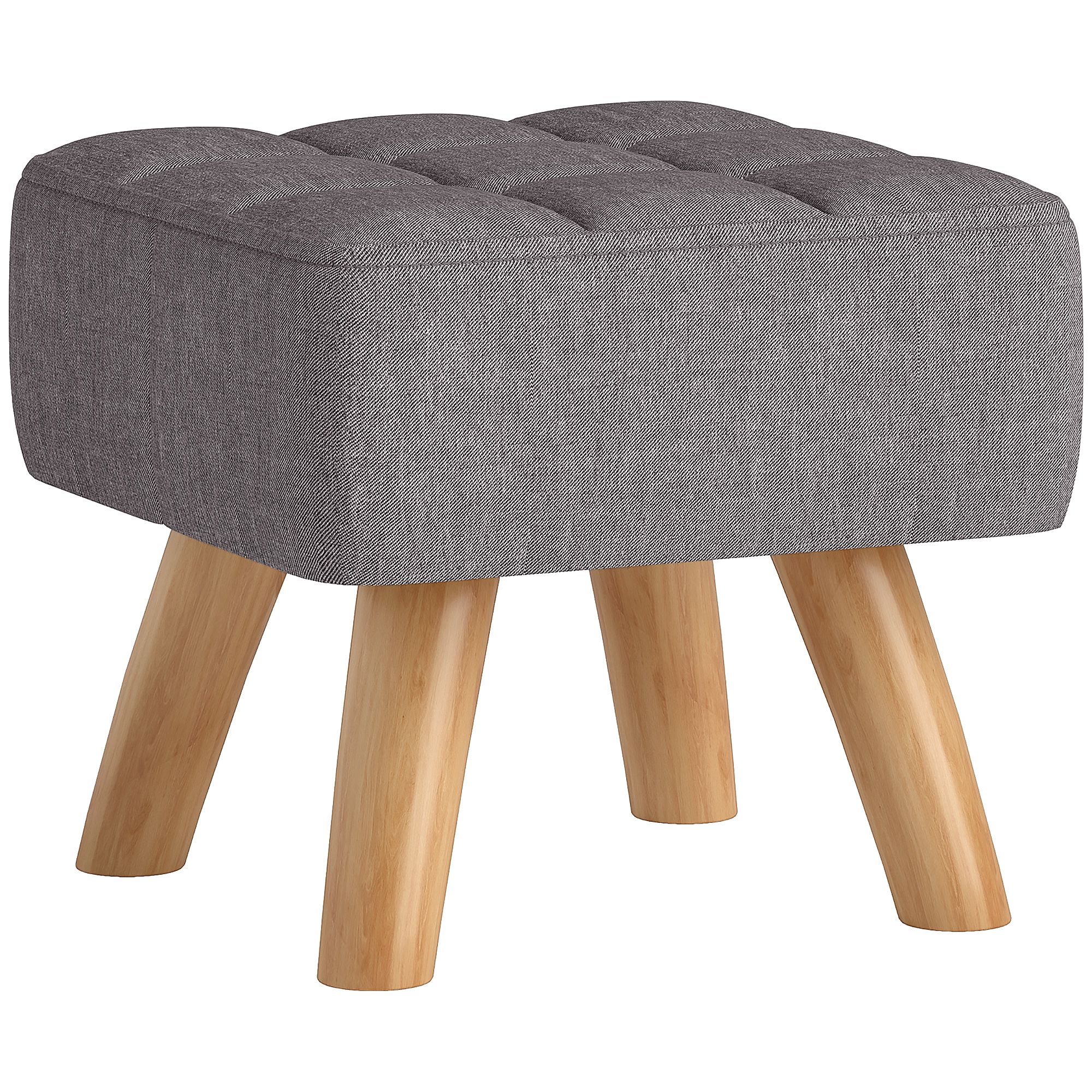 Fußhocker mit Polsterung, Leinenoptik, Holzbeine, bis 110 kg belastbar, Grau Fußhocker mit Polsterung, Leinenoptik, Holzbeine, bis 110 kg belastbar, Grau