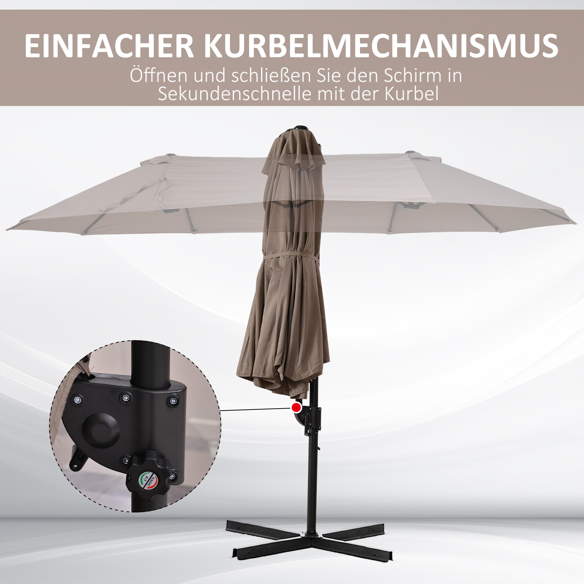 Doppelsonnenschirm Ampelschirm Doppelschirm mit Kurbel Verstellbarer Gartenschirm Sonnenschutz Metall Braun 440 x 270 x 250 cm