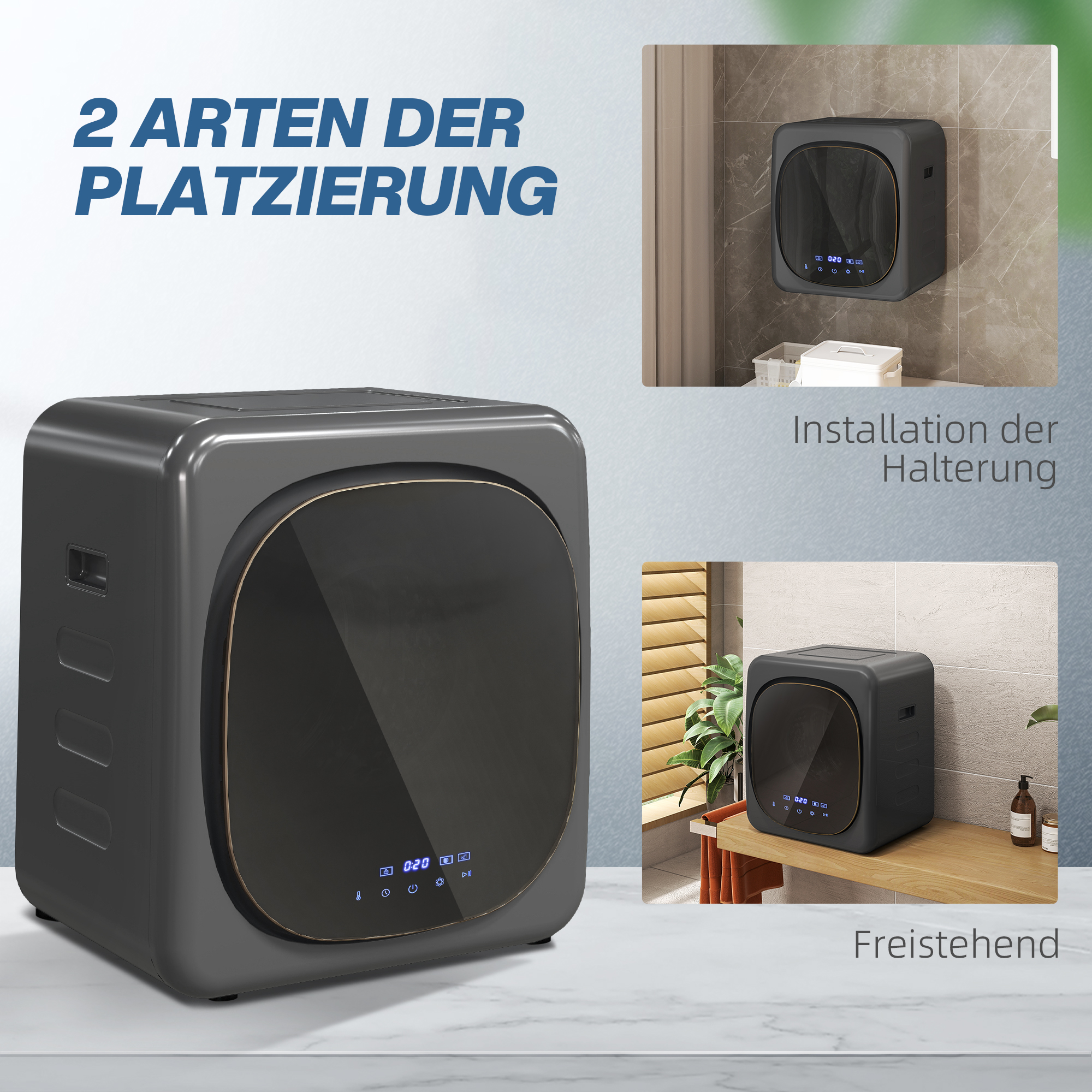 Wäschetrockner mit UV-Desinfektion, kompakte Bauweise, 4 kg Kapazität, Edelstahl, Grau