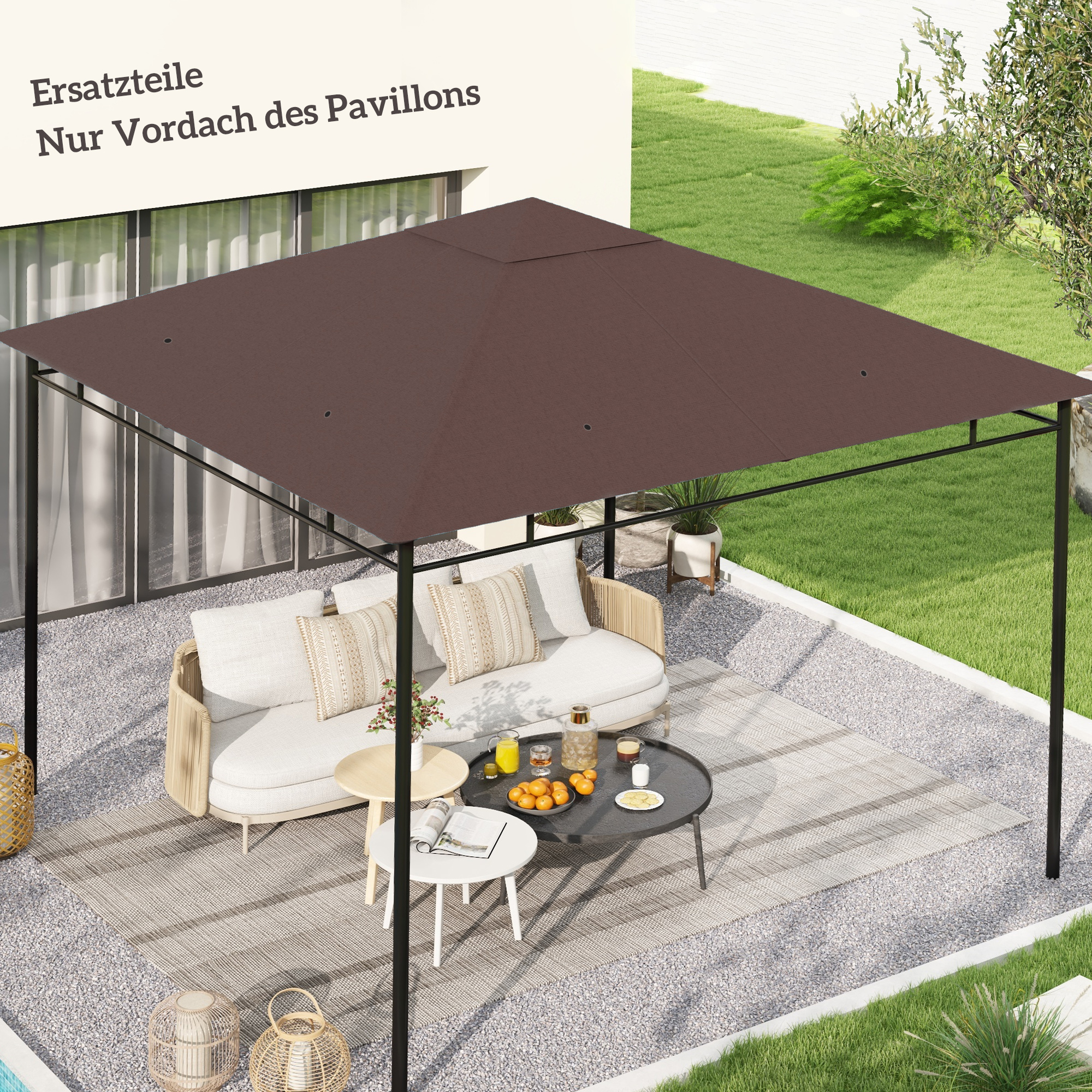 Ersatzdach für Gartenpavillon, Polyester, 2,98 x 2,95 m, Kaffee
