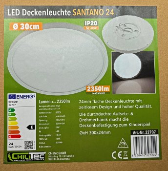LED Deckenleuchte "Santano 24n", Ø 30cm, 24W, 2350lm, 4200K neutralweiß