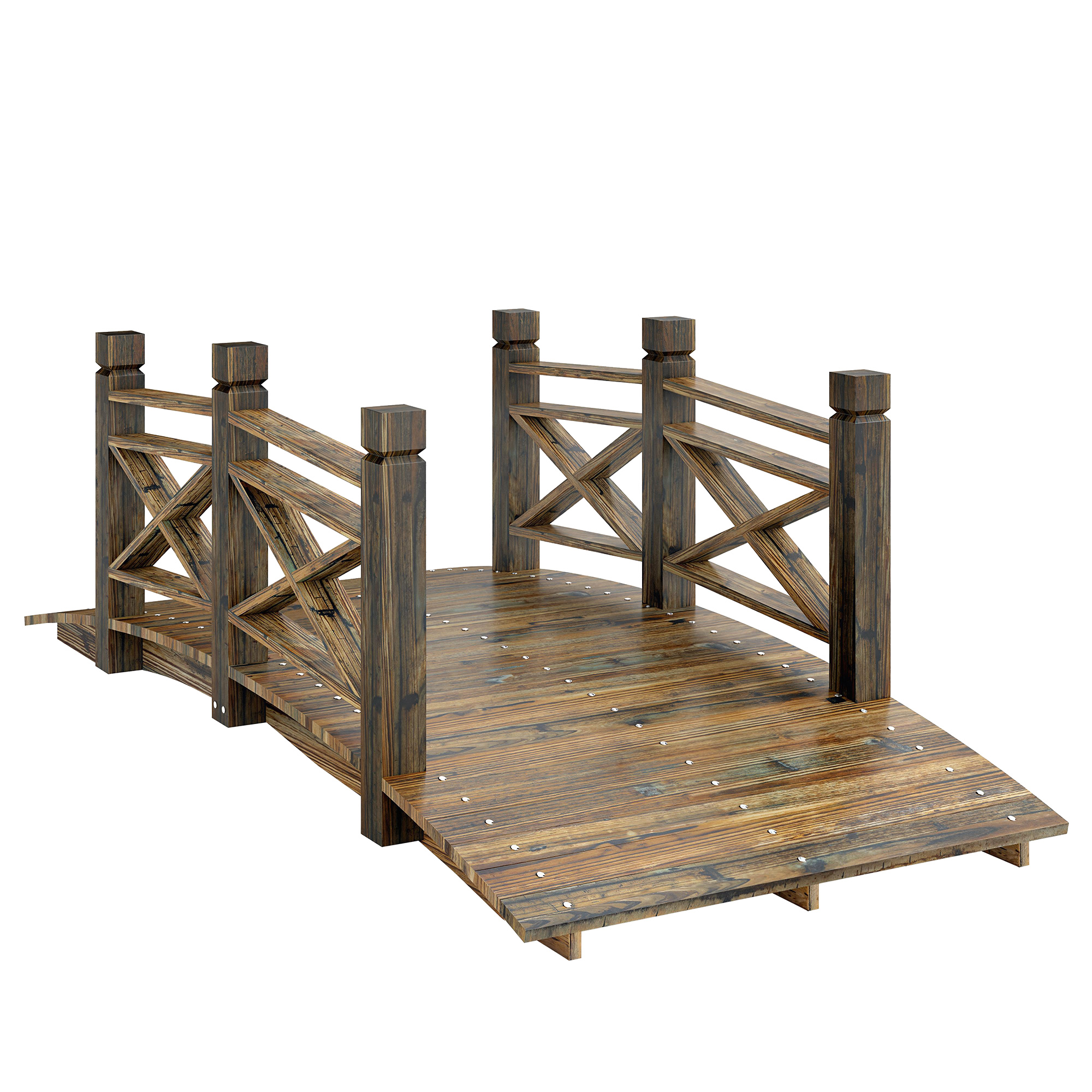 Holzbrücke mit Geländer Gartenbrücke aus Tannenholz Teichbrücke mit Antik-Optik, begehbar 174 x 78 x 57,5 cm Verkohlt