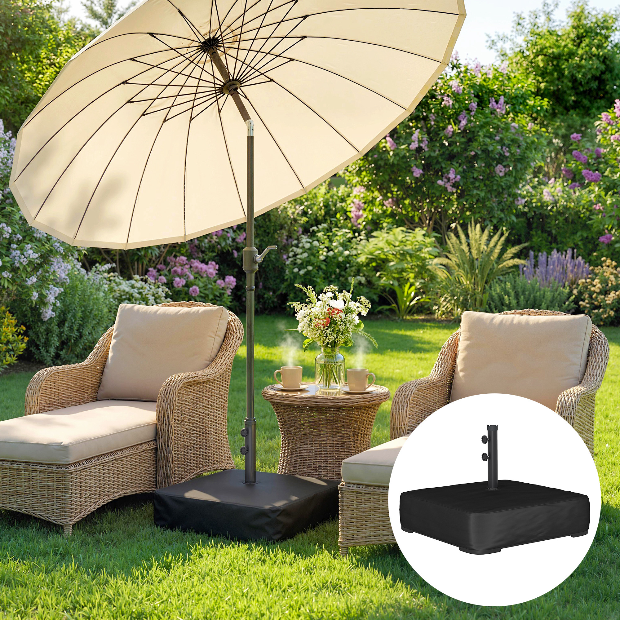 Sonnenschirmständer 80 kg Sandfüllung robuster Standfuß für Freischwinger und 48 mm Stangen Schwarz