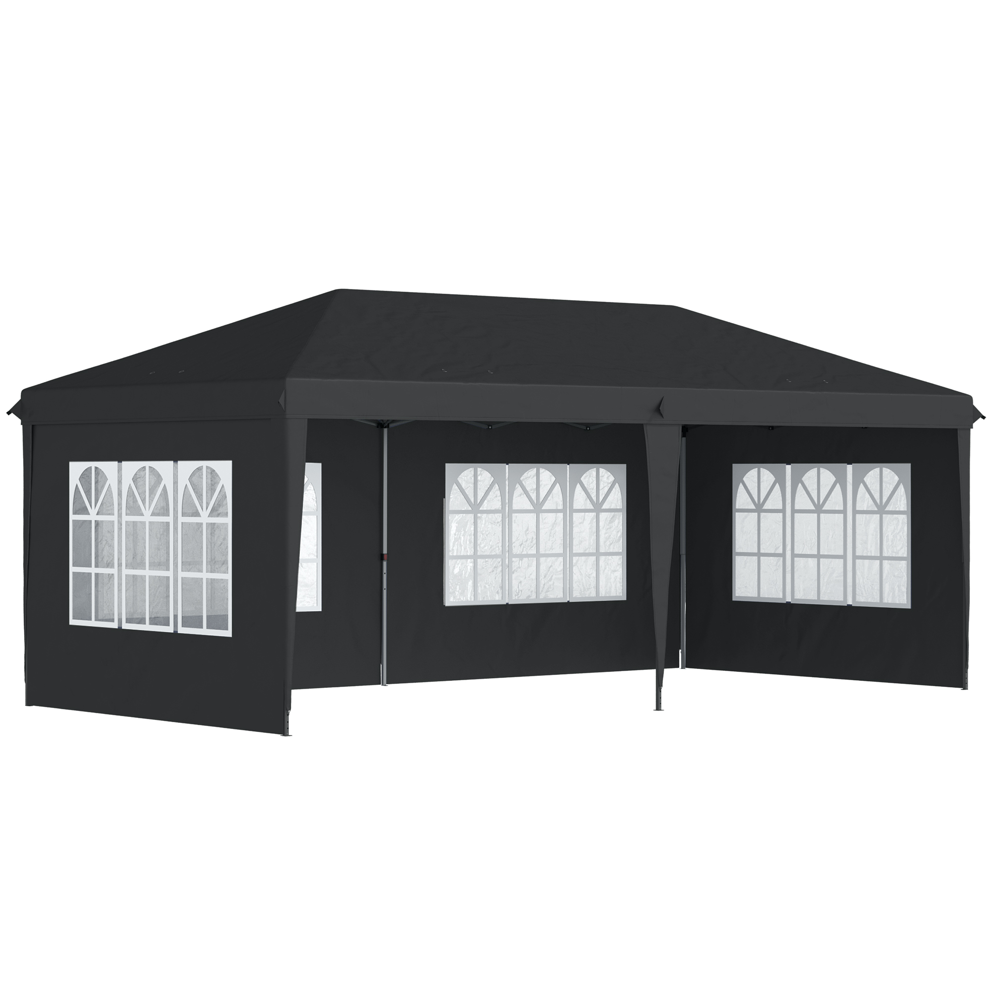 Pavillon ca. 3x6m Wasserdicht Pop-up Faltpavillon mit 4 Seitenwänden, Fenster UV-Schutz Tragetasche Schwarz