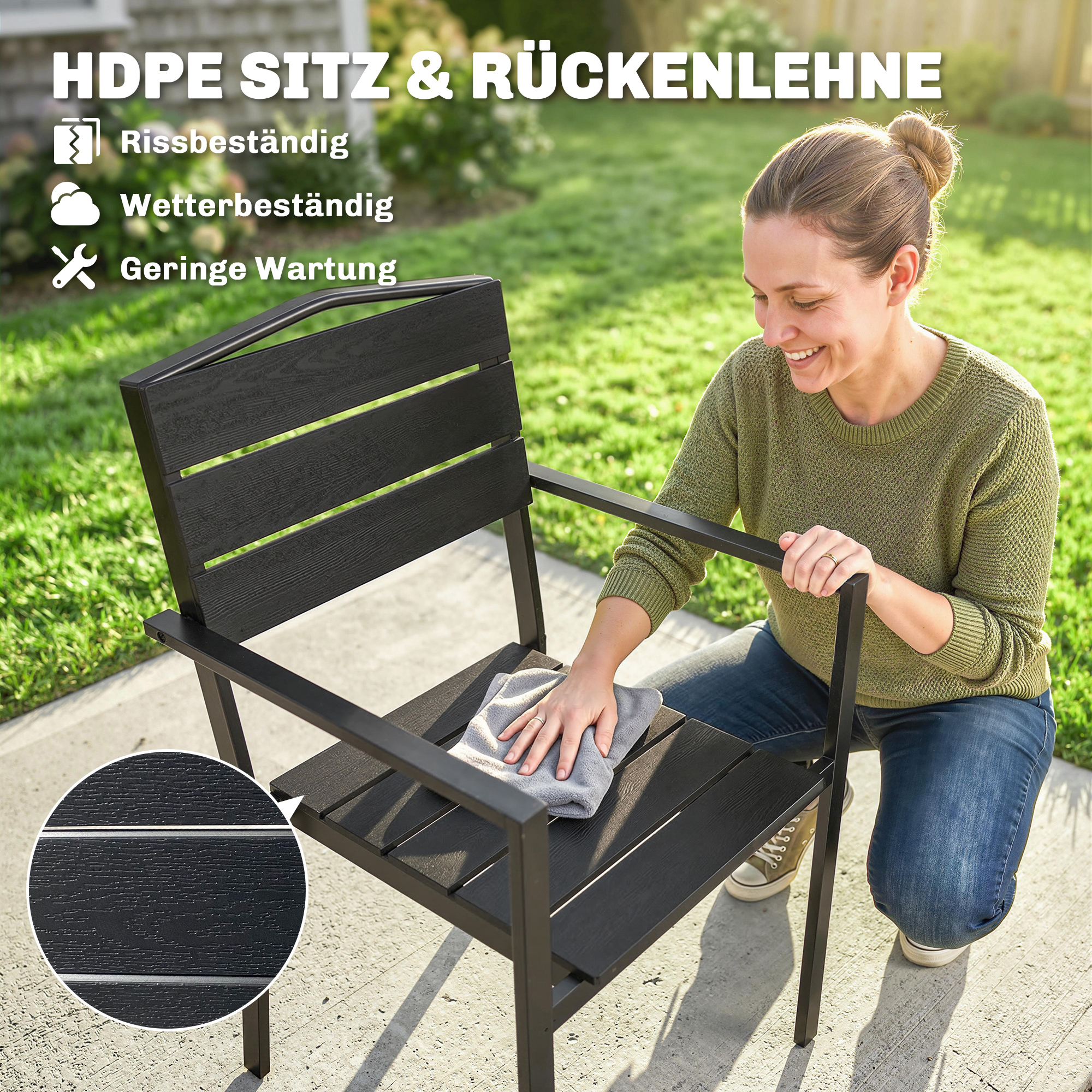 Gartenstühle 4er Set Stapelbare Terrassenstühle mit Lamelldesign Armlehnen 52 x 51 x 90 cm Schwarz