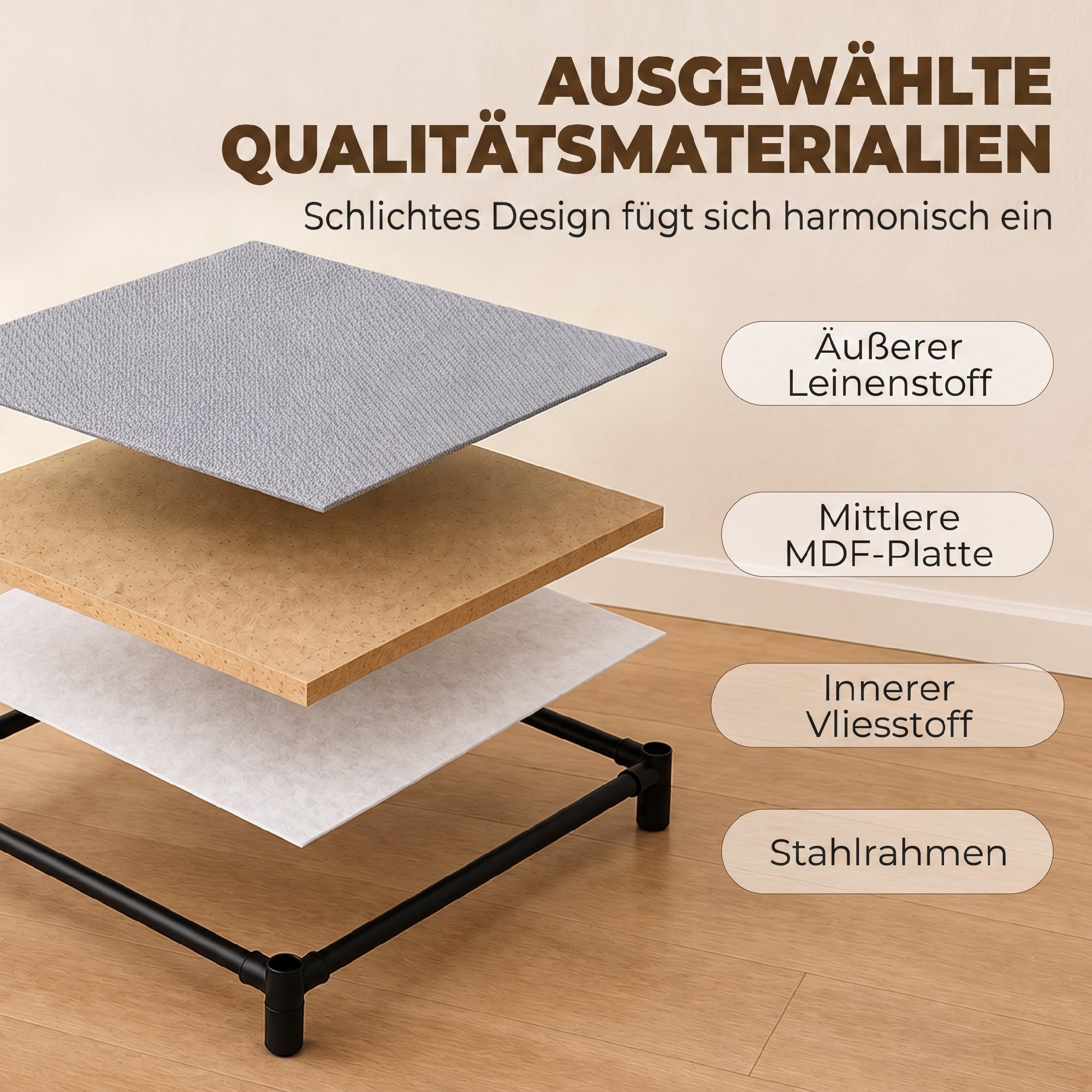 Kommode mit Stahlrahmen und 4 Schubladen, 42 x 32 x 80 cm, Grau/Schwarz