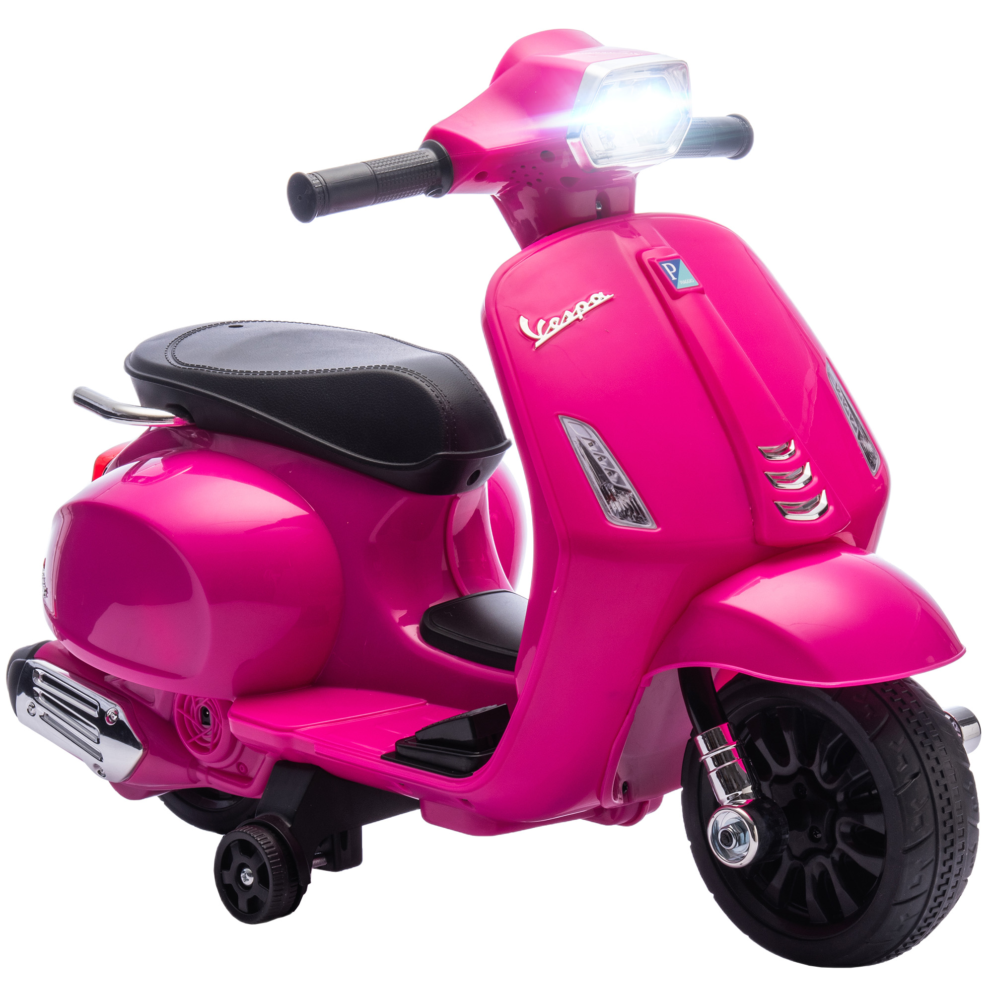 Elektro-Motorrad Kinder Vespa 6V Elektromotorrad mit Stützrädern, Scheinwerfer, Hupe für 2-6 Jahre 71 x 37 x 52 cm Rosa