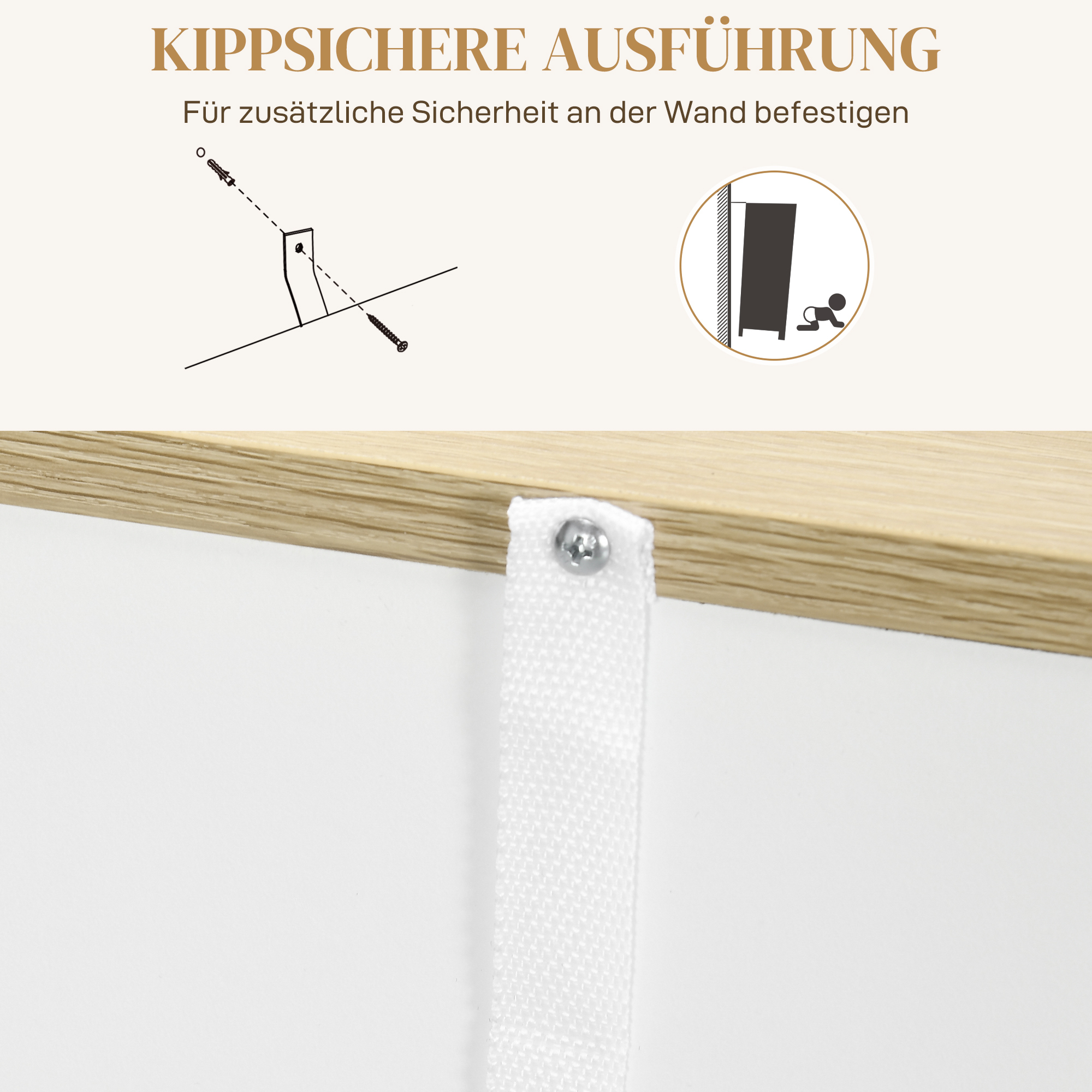 Sideboard, großes Schrankfach, 3 Ablagefächer, Schublade, 105 x 30 x 81,5cm, Weiß/Holz