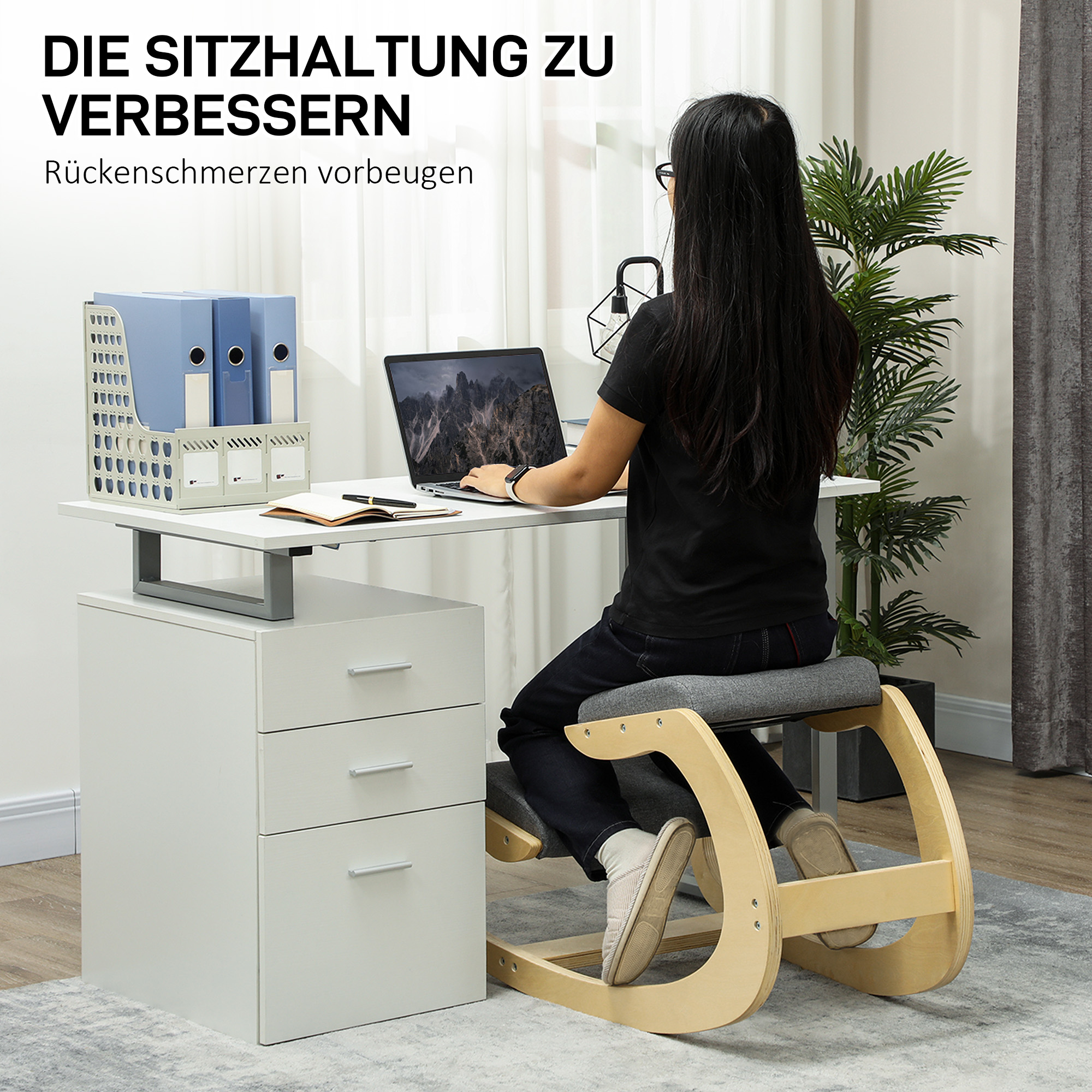 ergonomischer, schaukelnder Kniehocker für Homeoffice, zur Verbesserung der Körperhaltung, Grau