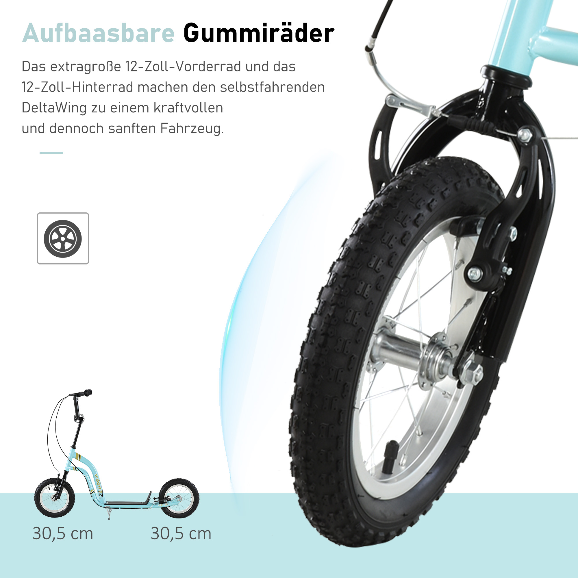 Kinderroller ab 5 Jahre, Tretroller, Cityroller für Kinder, Aluminium, 120 x 58 x 85-95 cm, Hellblau