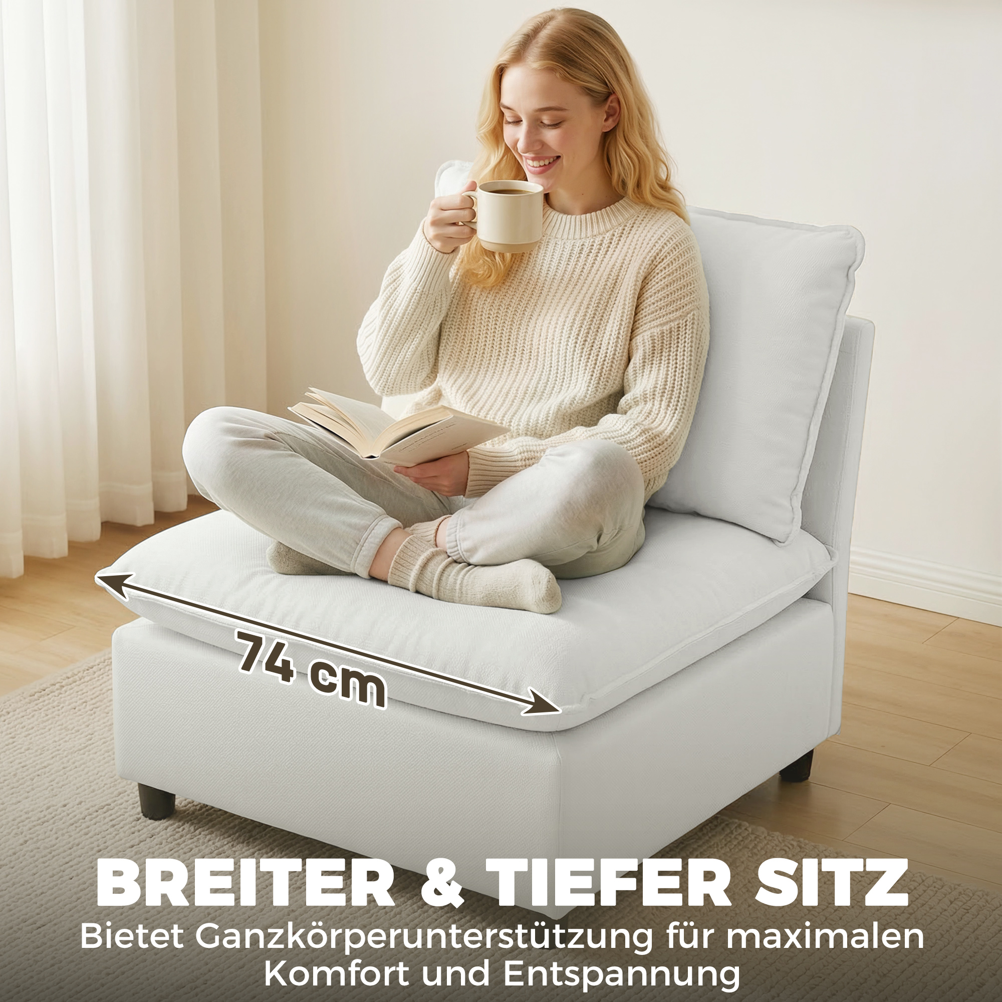 Akzentstuhl, Moderner Leathaire-Stuhl mit Breiter und Tiefer Sitzfläche, Dicke Polster, Einfache Montage, Grau